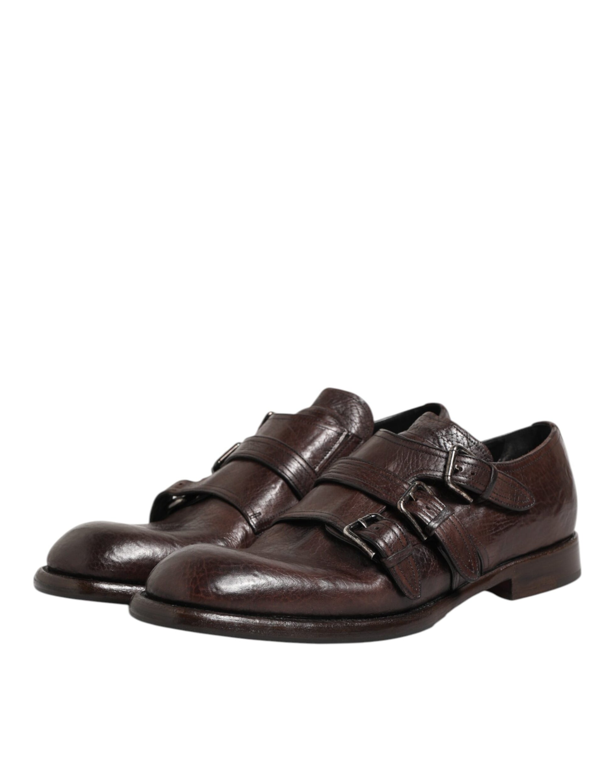 Dolce & Gabbana Brown Leather Monk Strap Formal Derby Shoes - ACCEXO