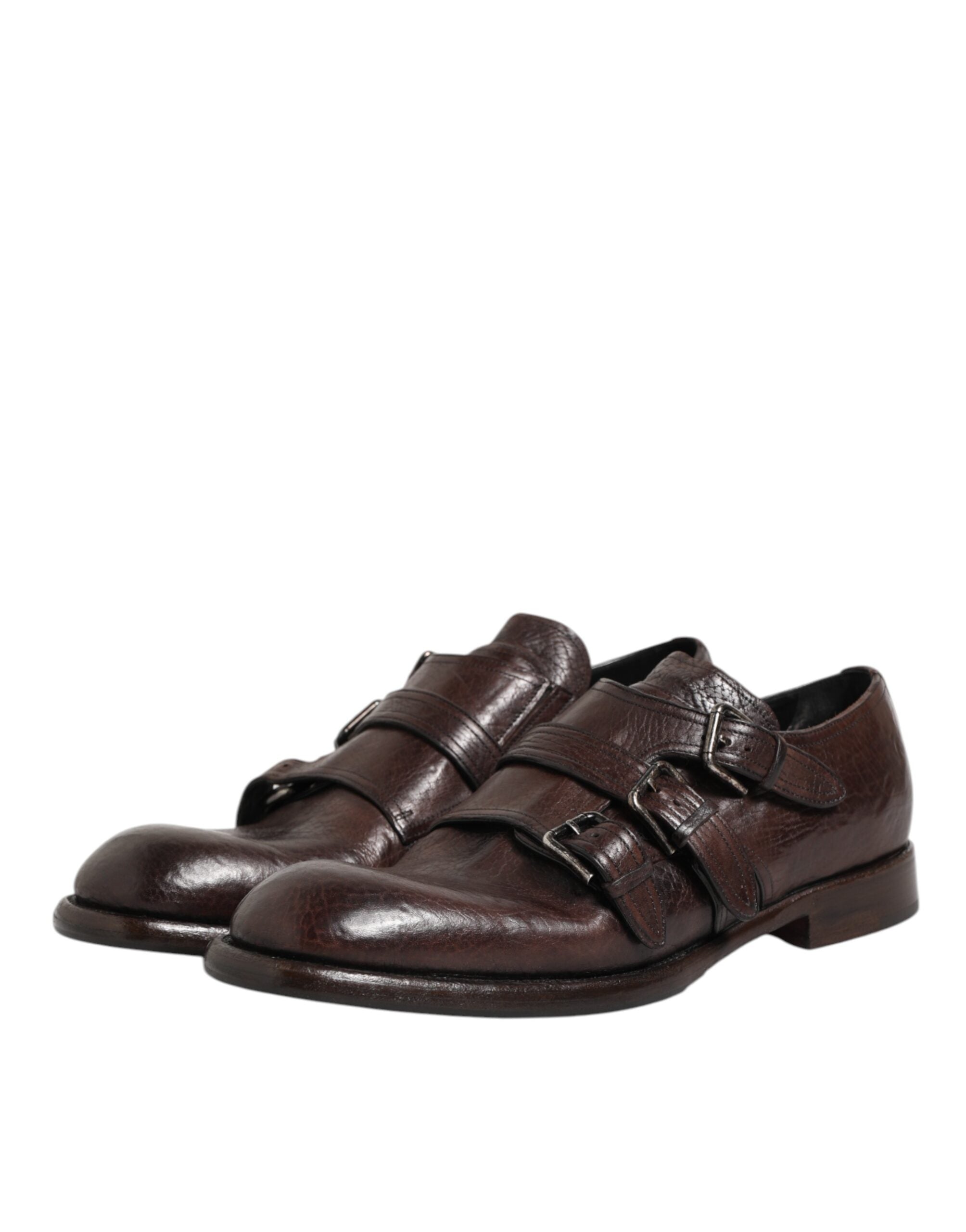 Dolce & Gabbana Brown Leather Monk Strap Formal Derby Shoes - ACCEXO