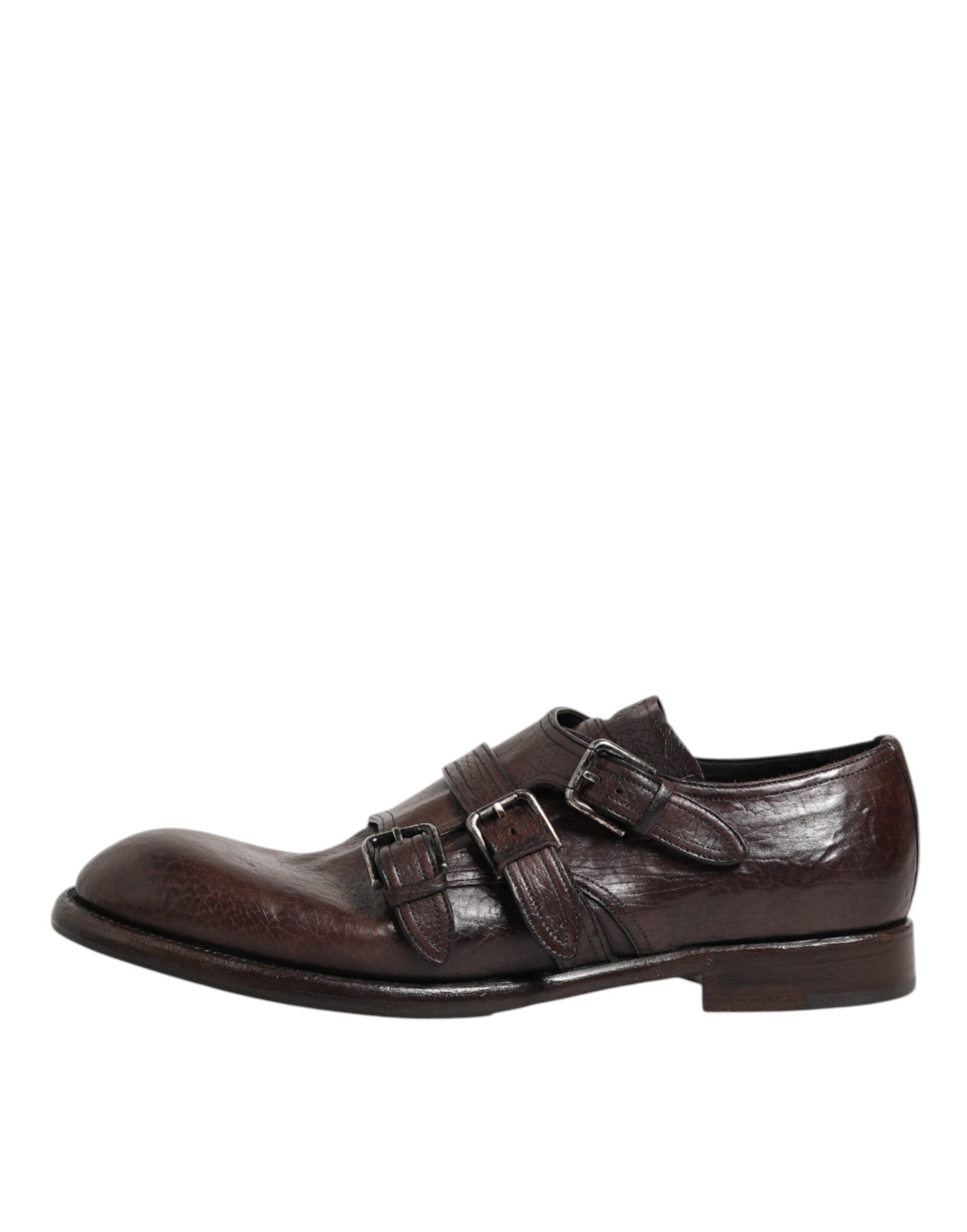 Dolce & Gabbana Brown Leather Monk Strap Formal Derby Shoes - ACCEXO