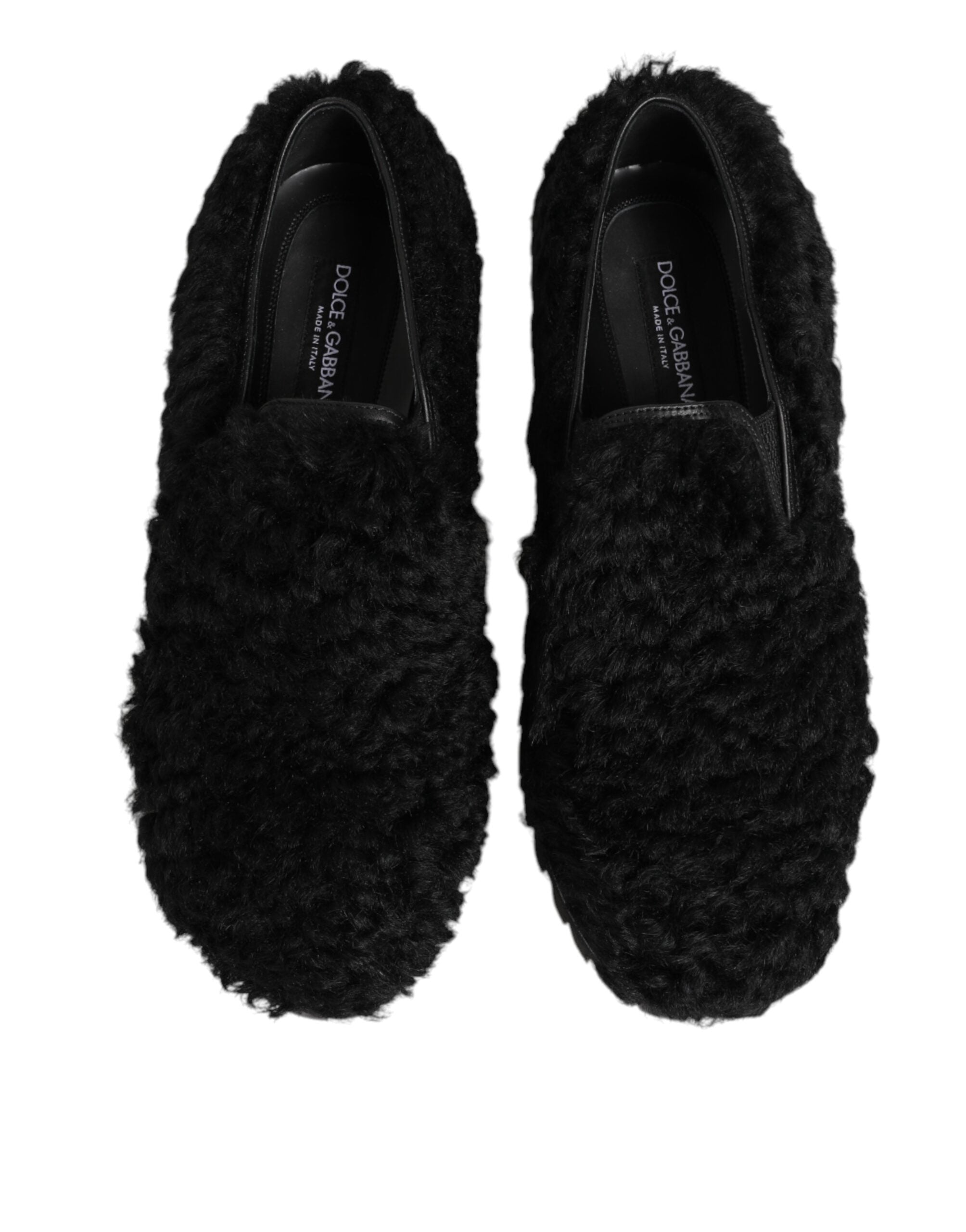 Dolce & Gabbana Dress Black Fur Leather Slippers Men Shoes - ACCEXO