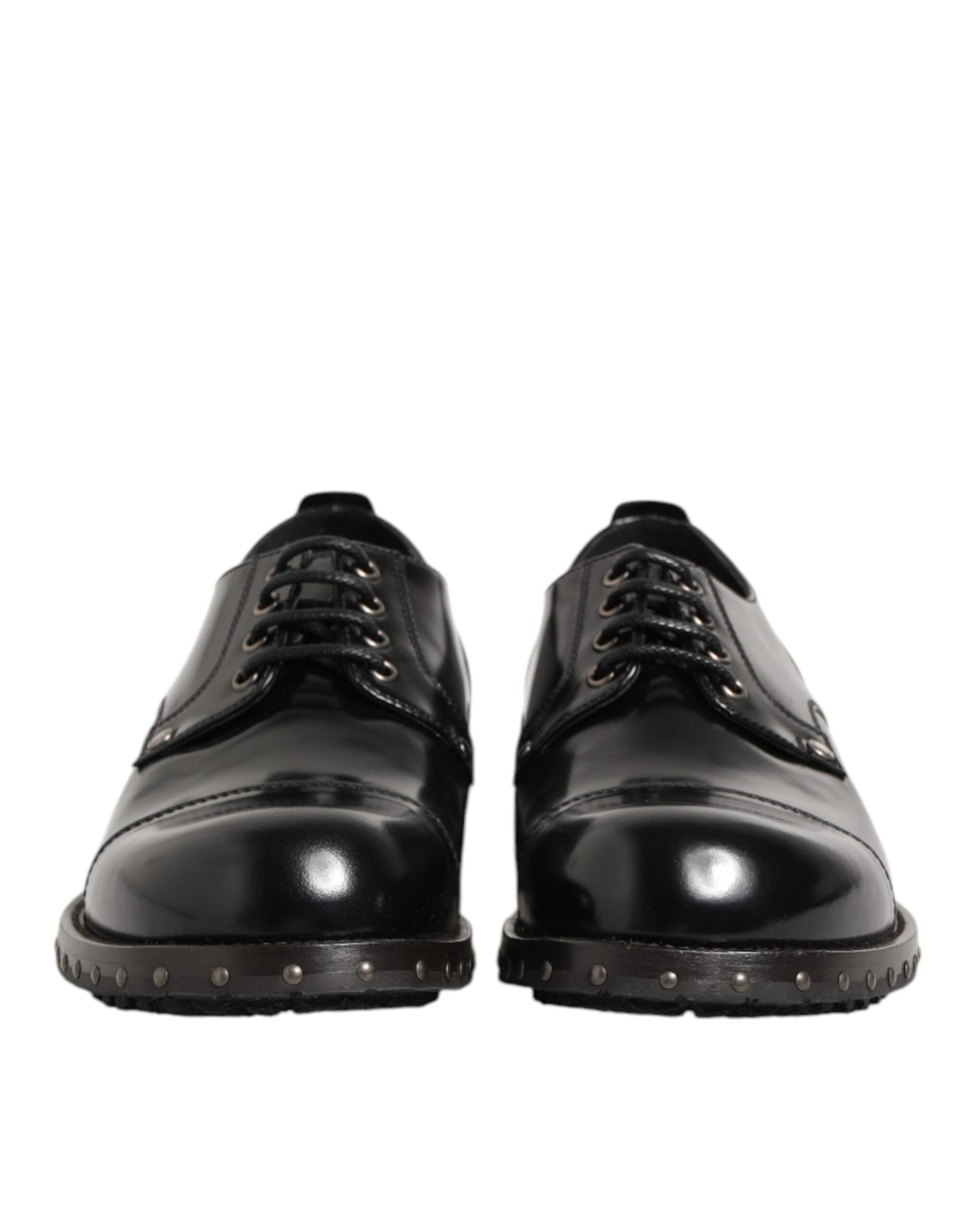 Dolce & Gabbana Black Leather Studded Men Formal Derby Shoes - ACCEXO