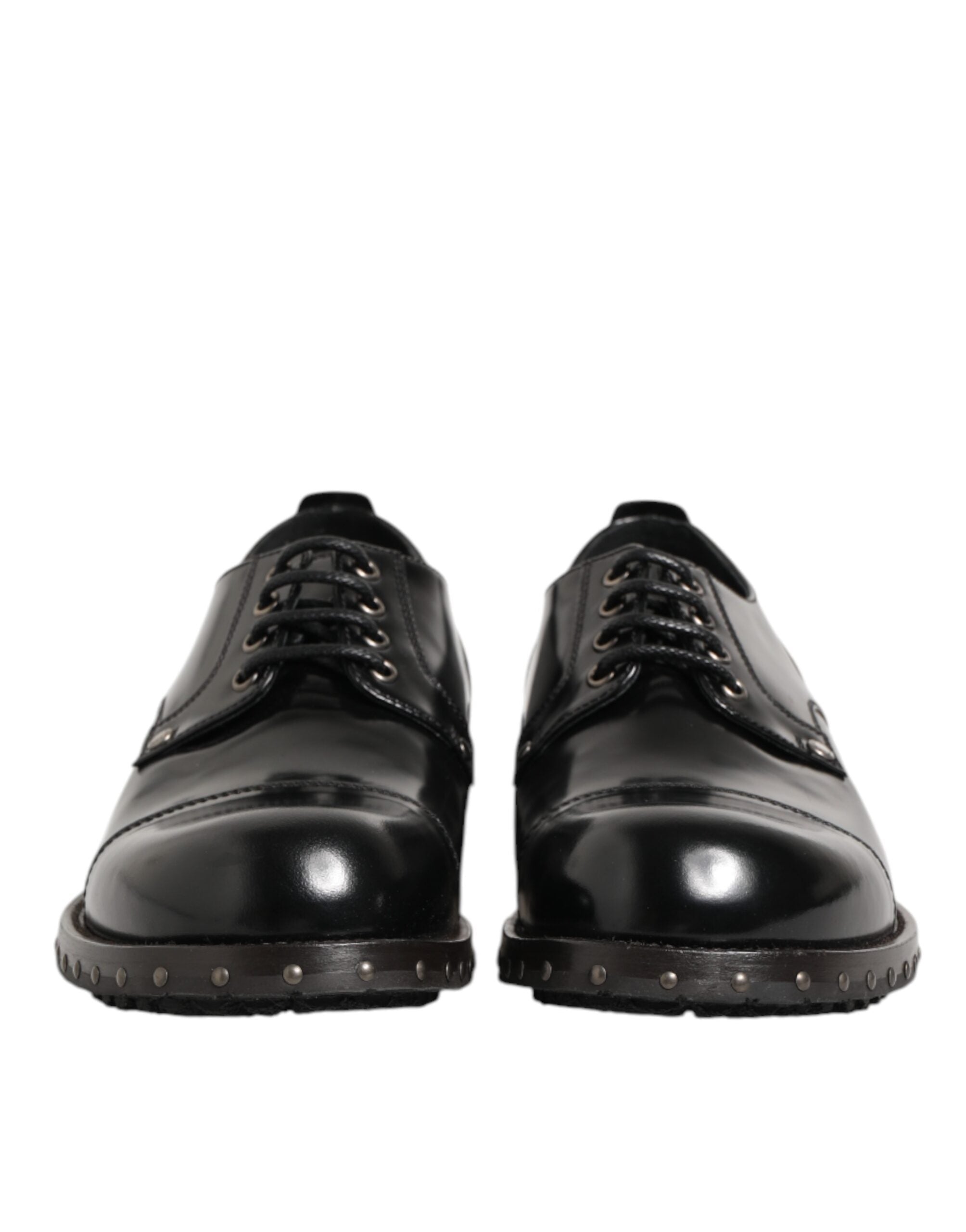 Dolce & Gabbana Black Leather Studded Men Formal Derby Shoes - ACCEXO