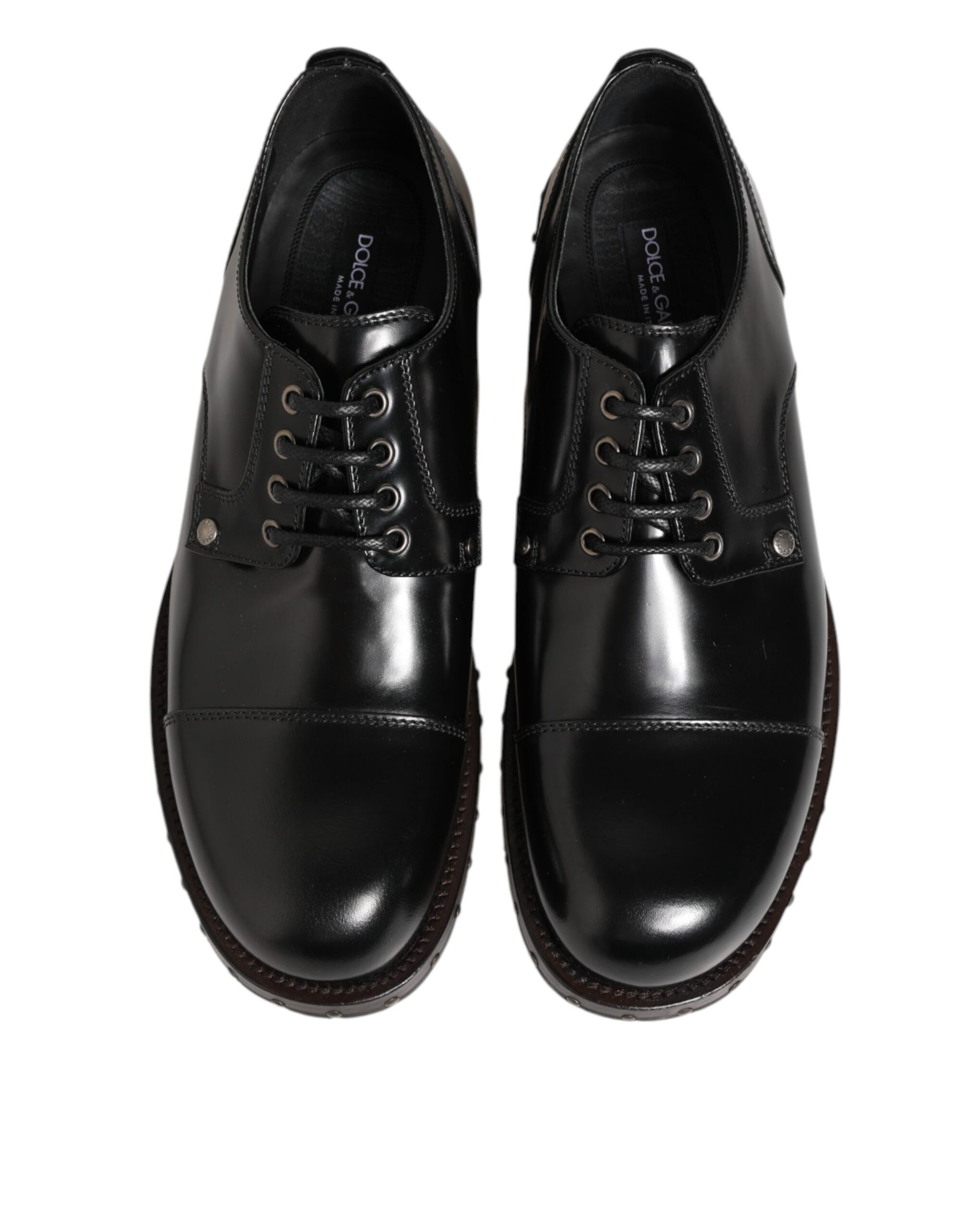 Dolce & Gabbana Black Leather Studded Men Formal Derby Shoes - ACCEXO