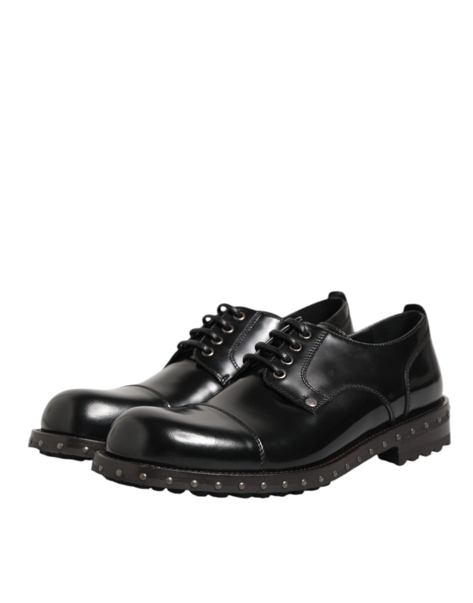 Dolce & Gabbana Black Leather Studded Men Formal Derby Shoes - ACCEXO