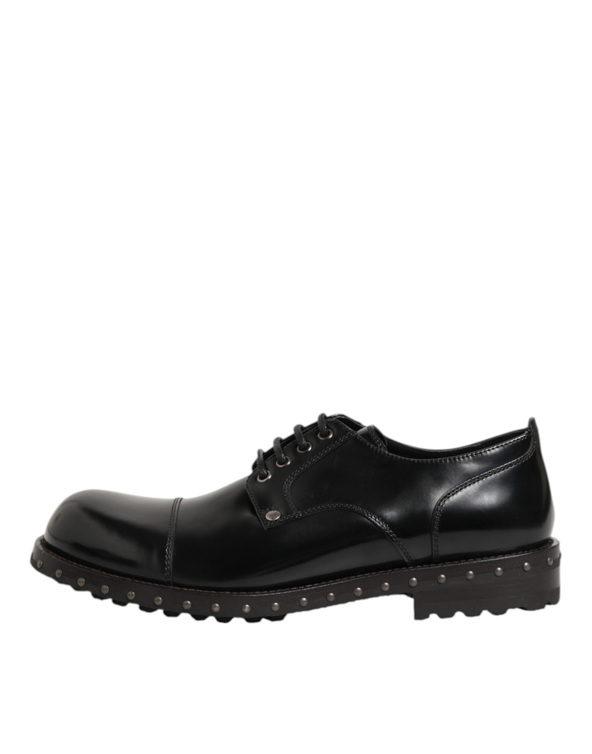 Dolce & Gabbana Black Leather Studded Men Formal Derby Shoes - ACCEXO