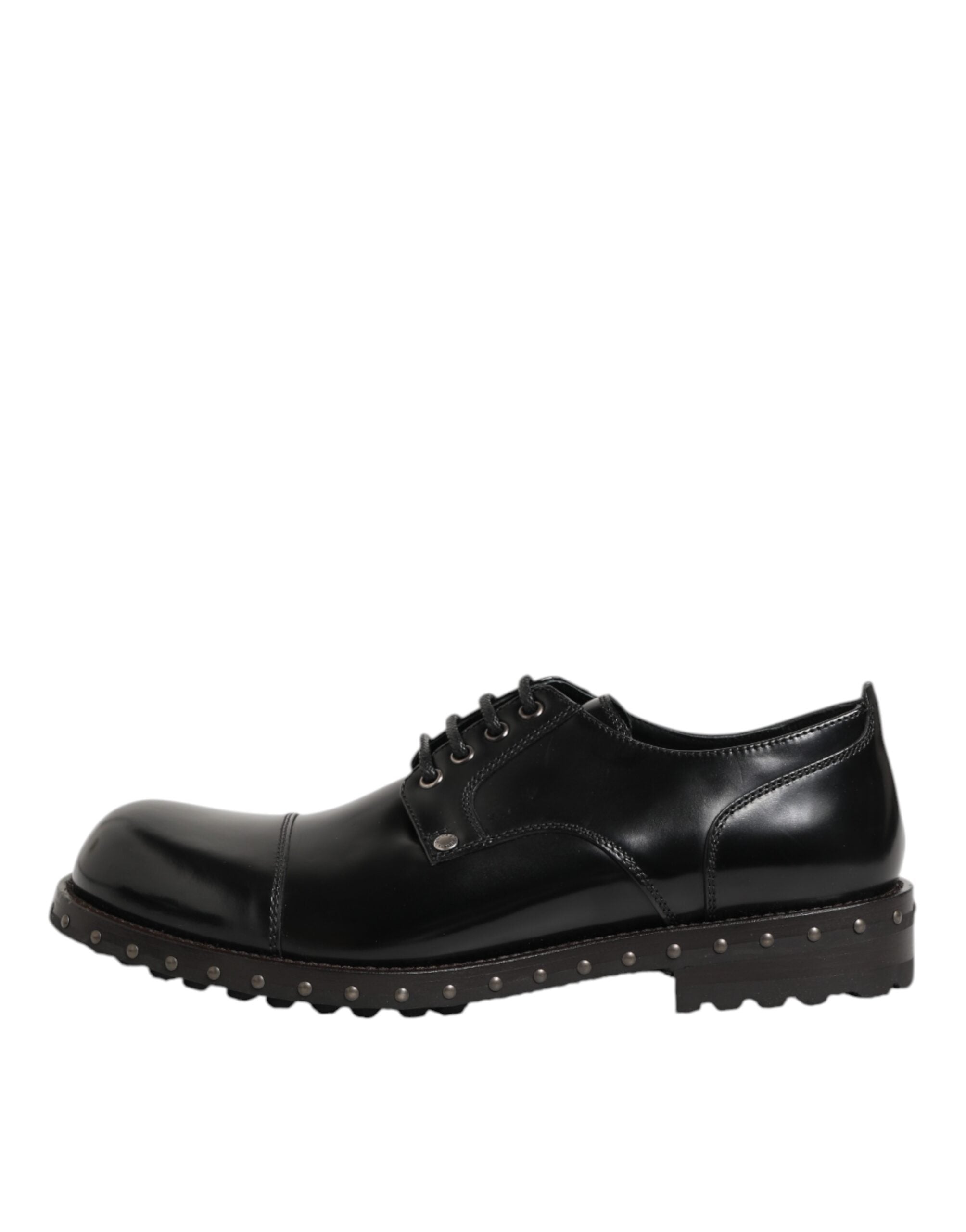 Dolce & Gabbana Black Leather Studded Men Formal Derby Shoes - ACCEXO