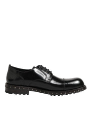 Dolce & Gabbana Black Leather Studded Men Formal Derby Shoes - ACCEXO