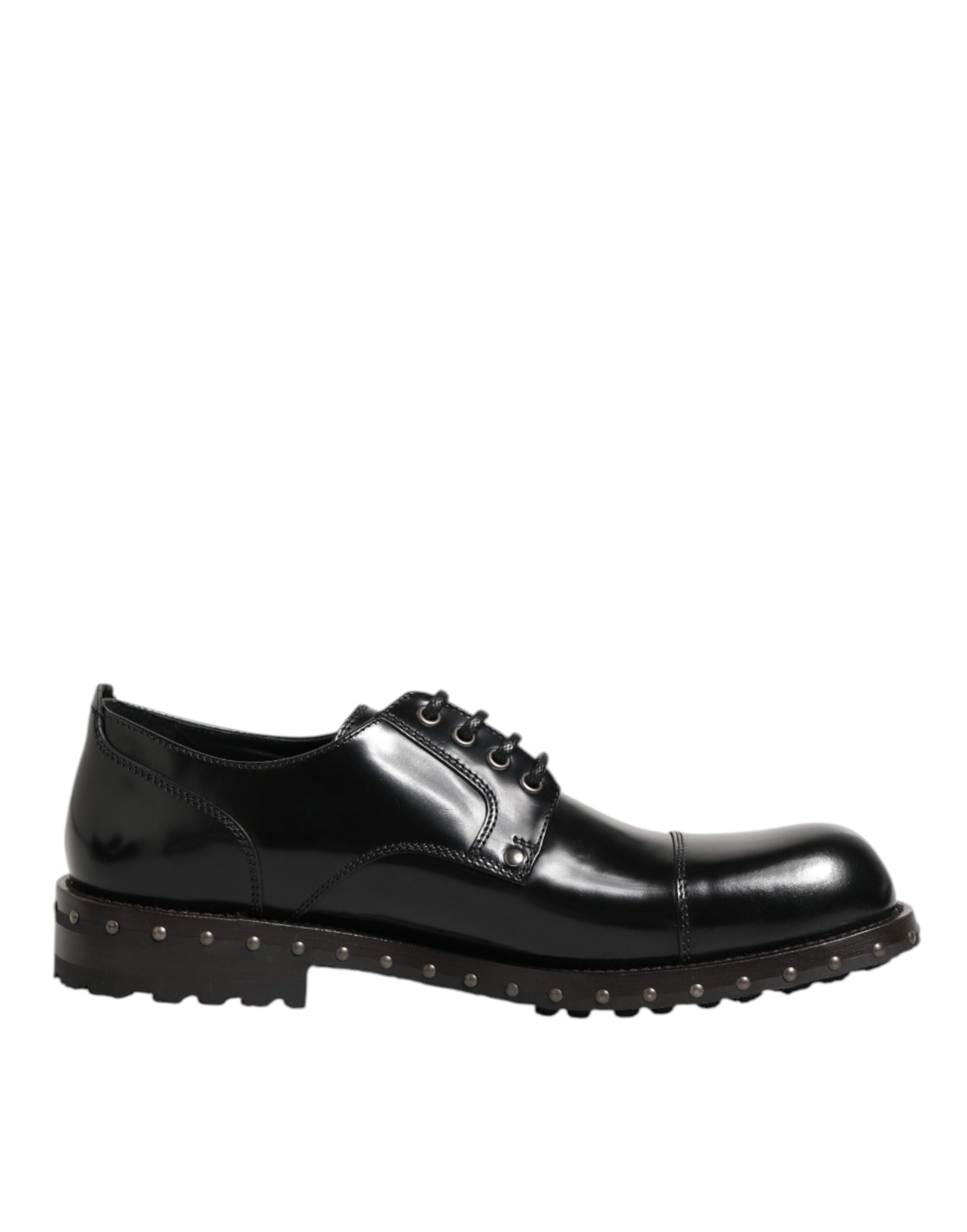 Dolce & Gabbana Black Leather Studded Men Formal Derby Shoes - ACCEXO