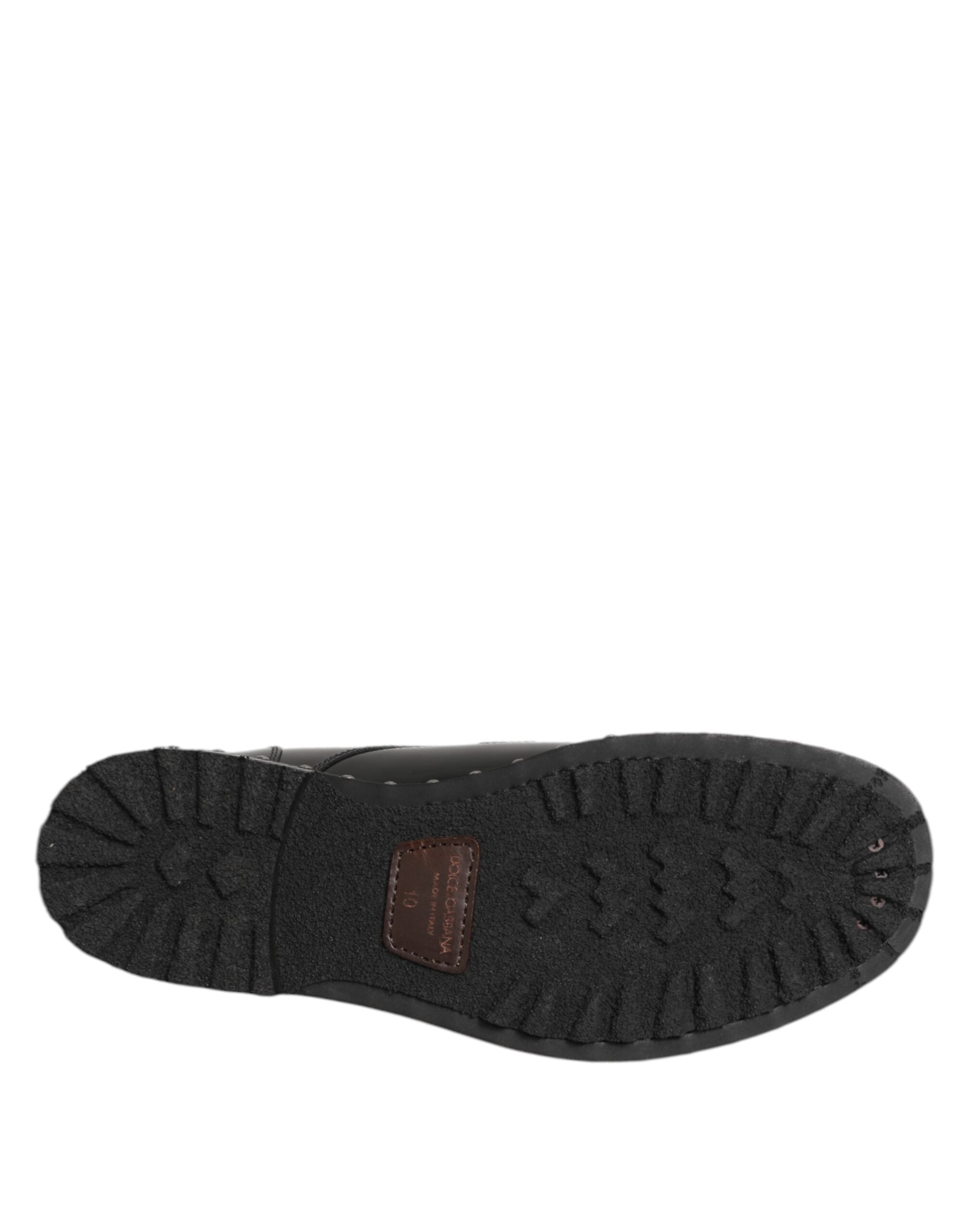 Dolce & Gabbana Black Leather Studded Men Formal Derby Shoes - ACCEXO