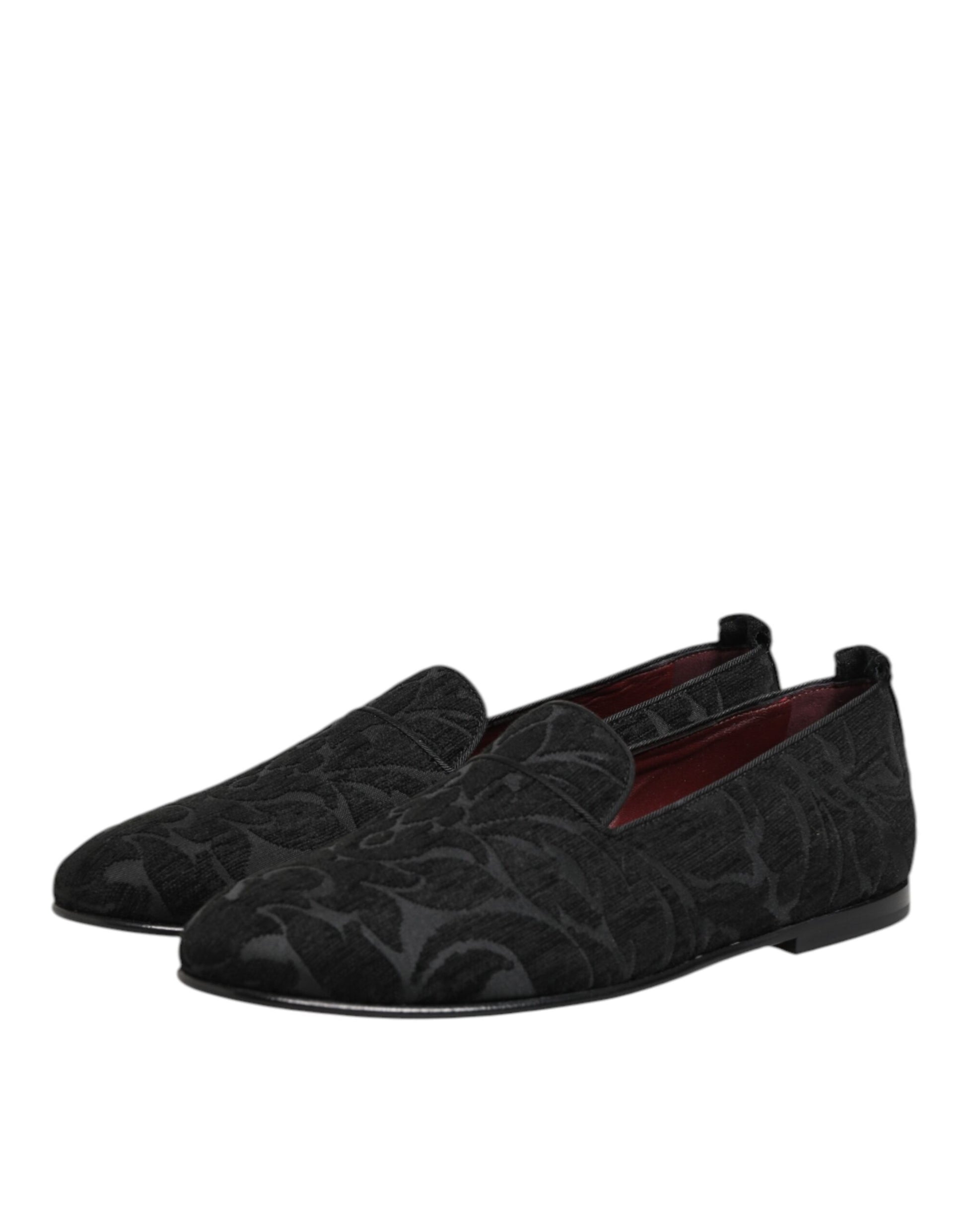 Dolce & Gabbana Black Brocade Loafers Slip On Men Dress Shoes - ACCEXO