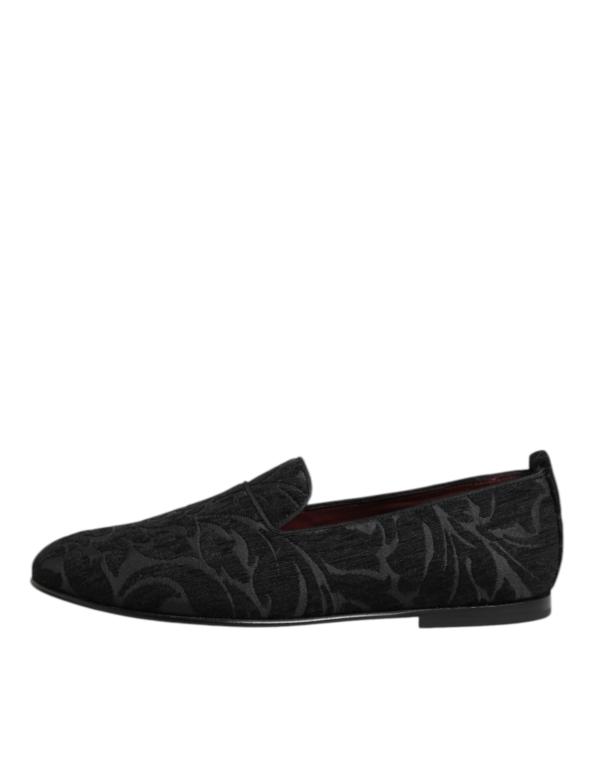 Dolce & Gabbana Black Brocade Loafers Slip On Men Dress Shoes - ACCEXO