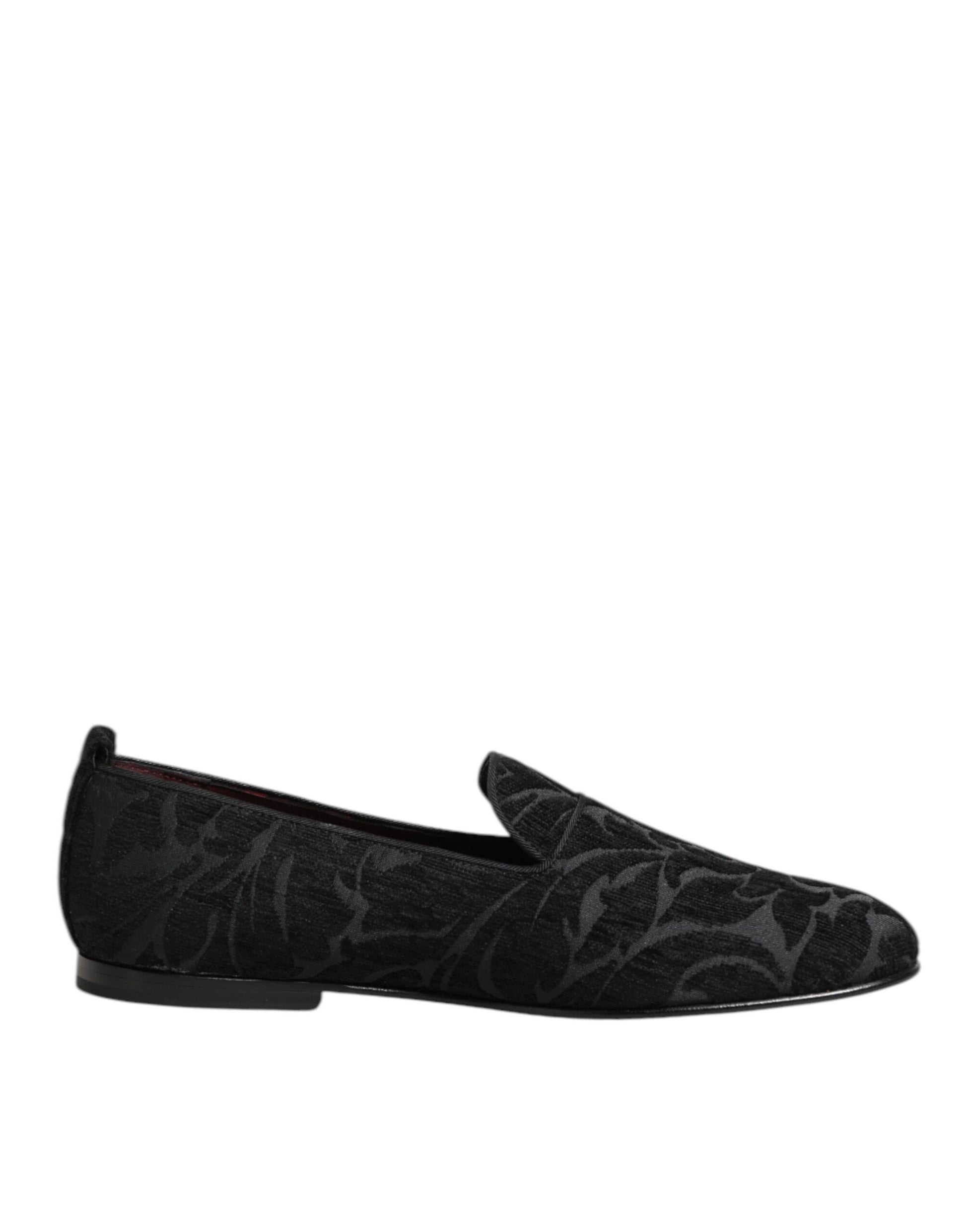 Dolce & Gabbana Black Brocade Loafers Slip On Men Dress Shoes - ACCEXO