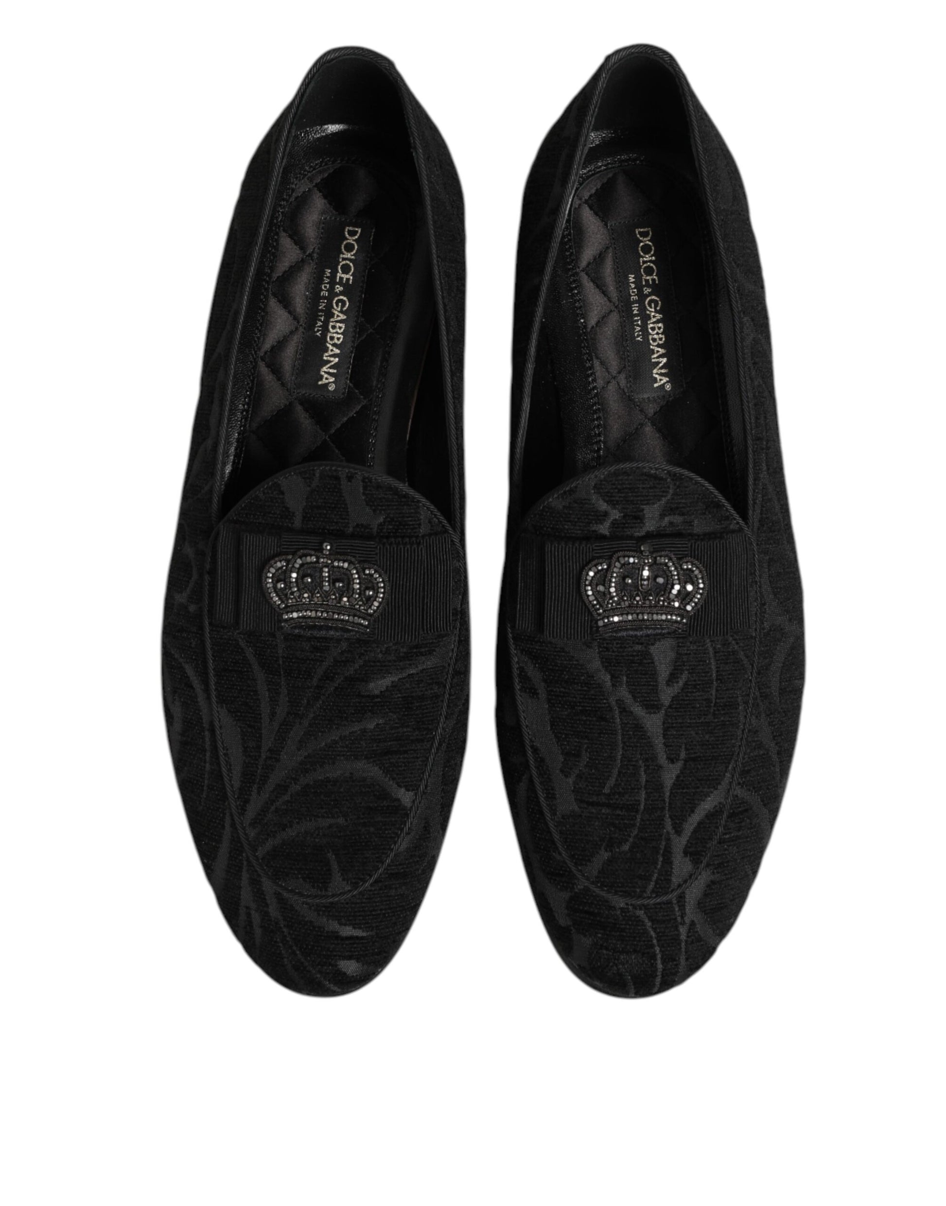 Dolce & Gabbana Black Brocade Crown Loafers Dress Shoes - ACCEXO