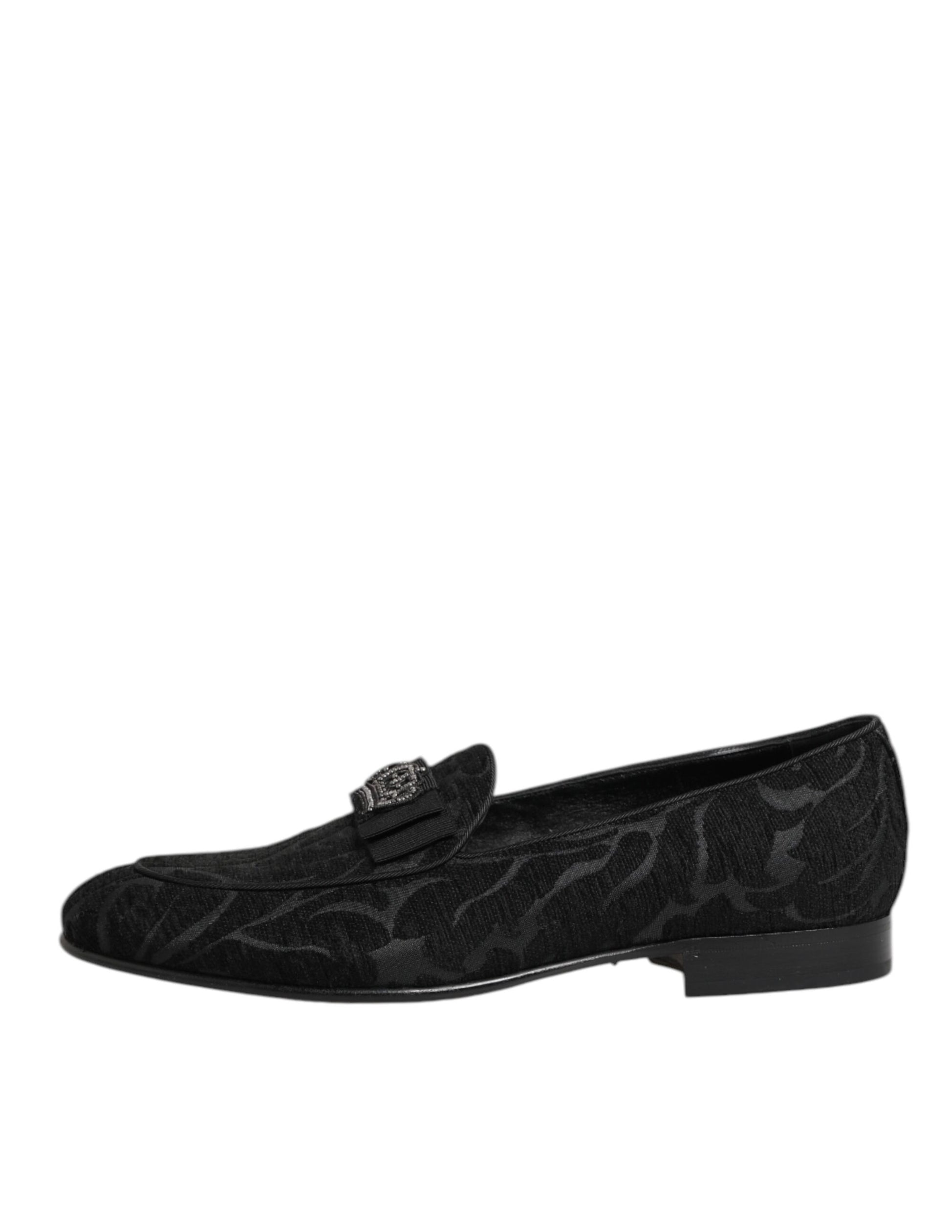 Dolce & Gabbana Black Brocade Crown Loafers Dress Shoes - ACCEXO