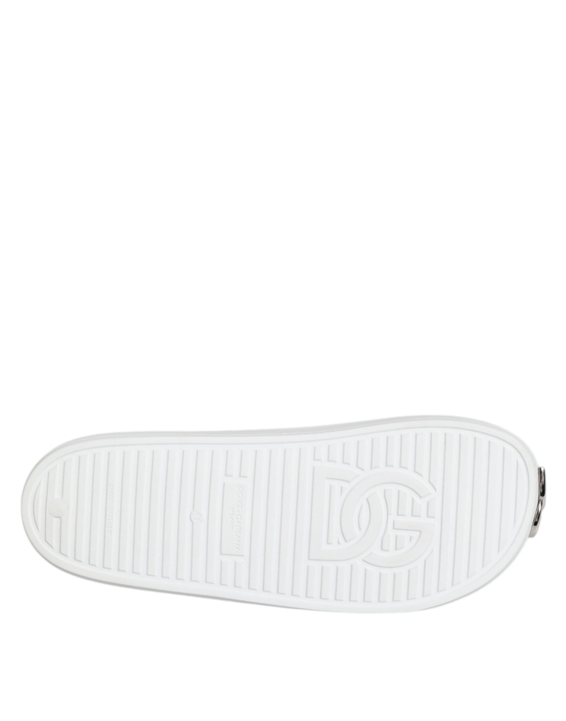 Dolce & Gabbana White Logo Slides Sandals Men Beachwear Shoes - ACCEXO