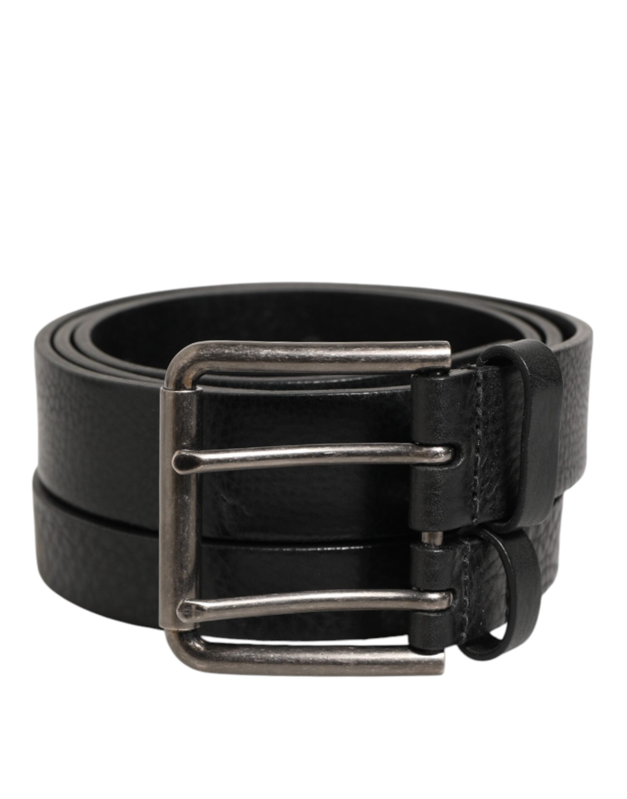 Dolce & Gabbana Black Double Strap Leather Silver Buckle Belt for Men