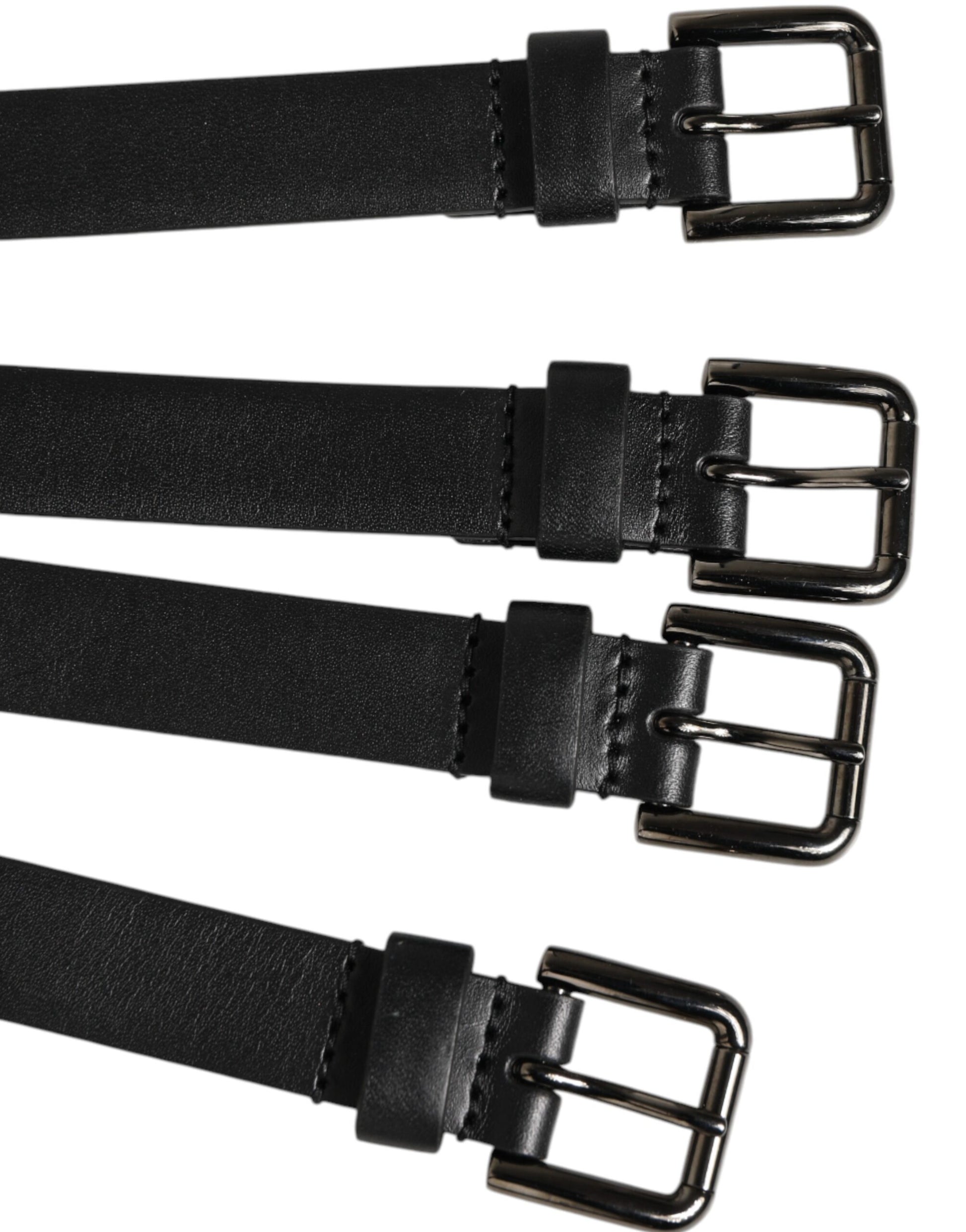 Dolce & Gabbana Black Leather 4-Strap Metal Multi-Buckle Belt - ACCEXO