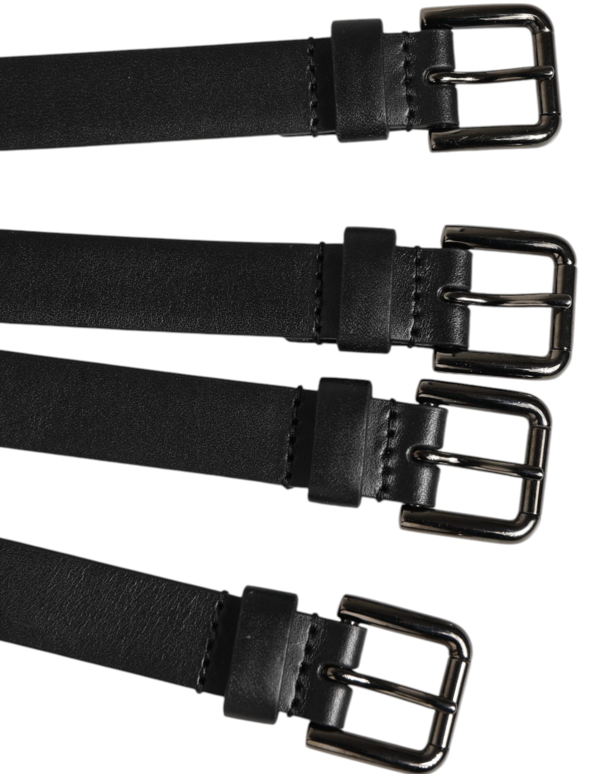Dolce & Gabbana Black Leather 4-Strap Metal Multi-Buckle Belt - ACCEXO