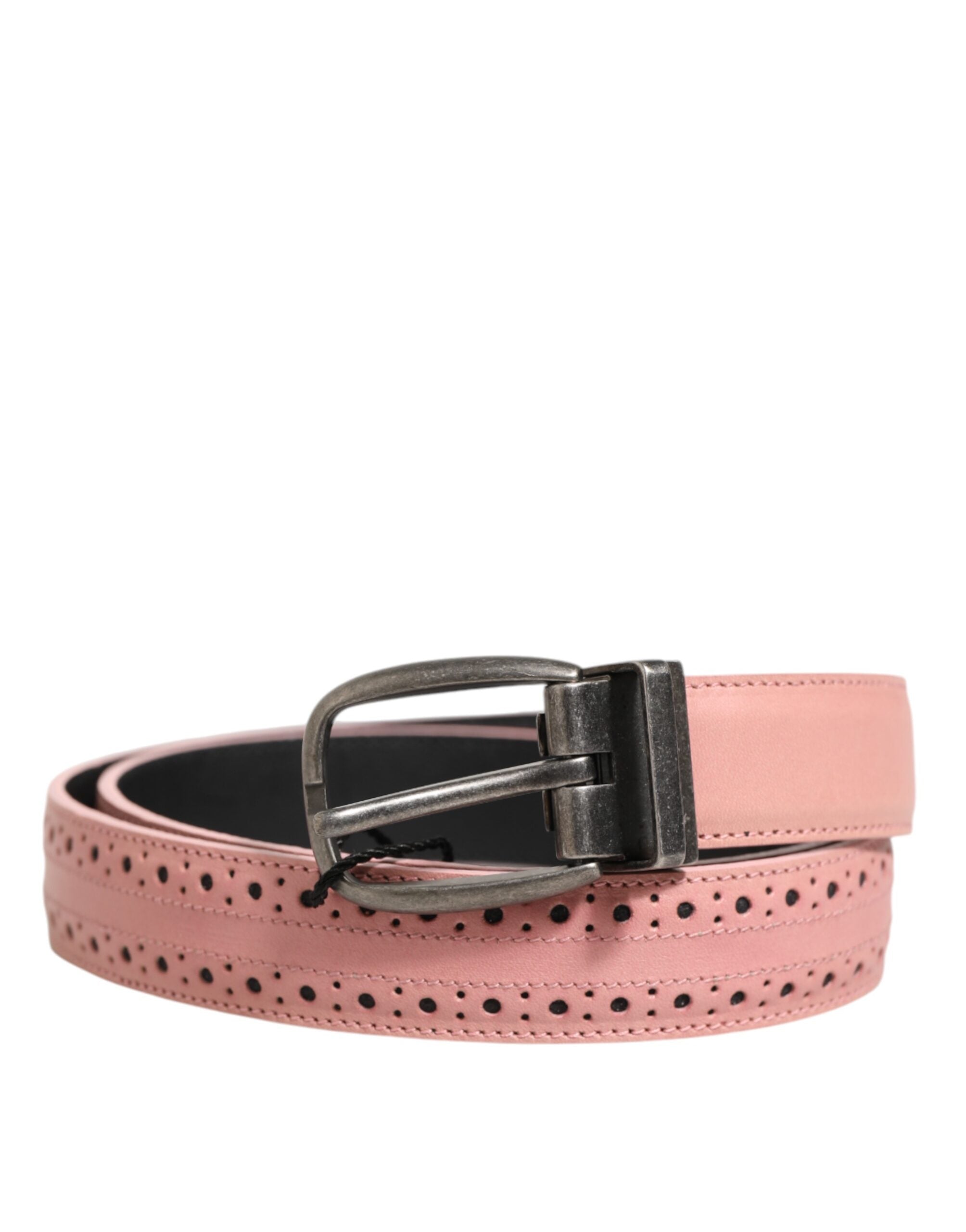 Dolce & Gabbana Pink Leather Perforated Detailing Buckle Belt - ACCEXO