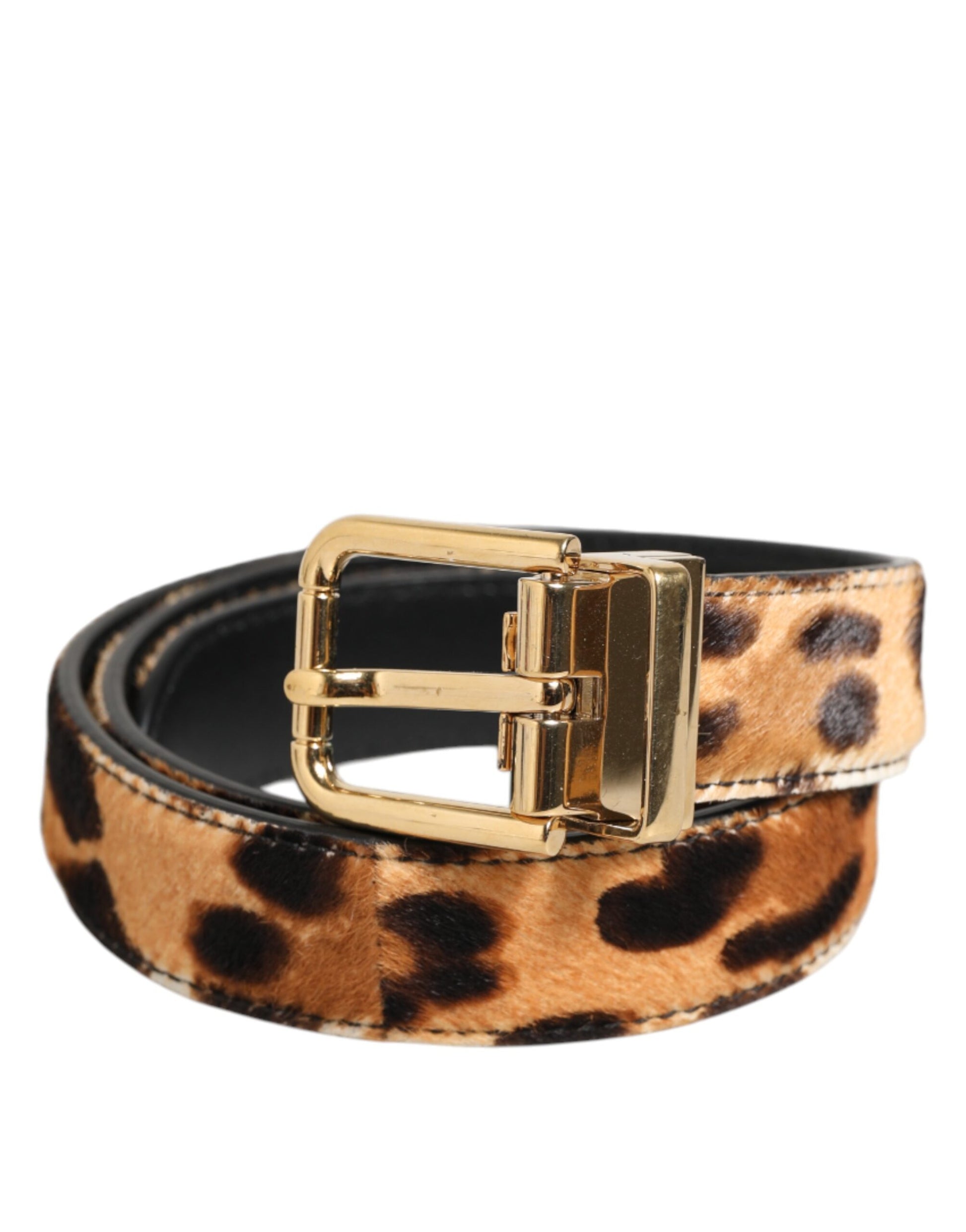 Dolce & Gabbana Brown Leather Leopard Print Metal Buckle Belt - ACCEXO