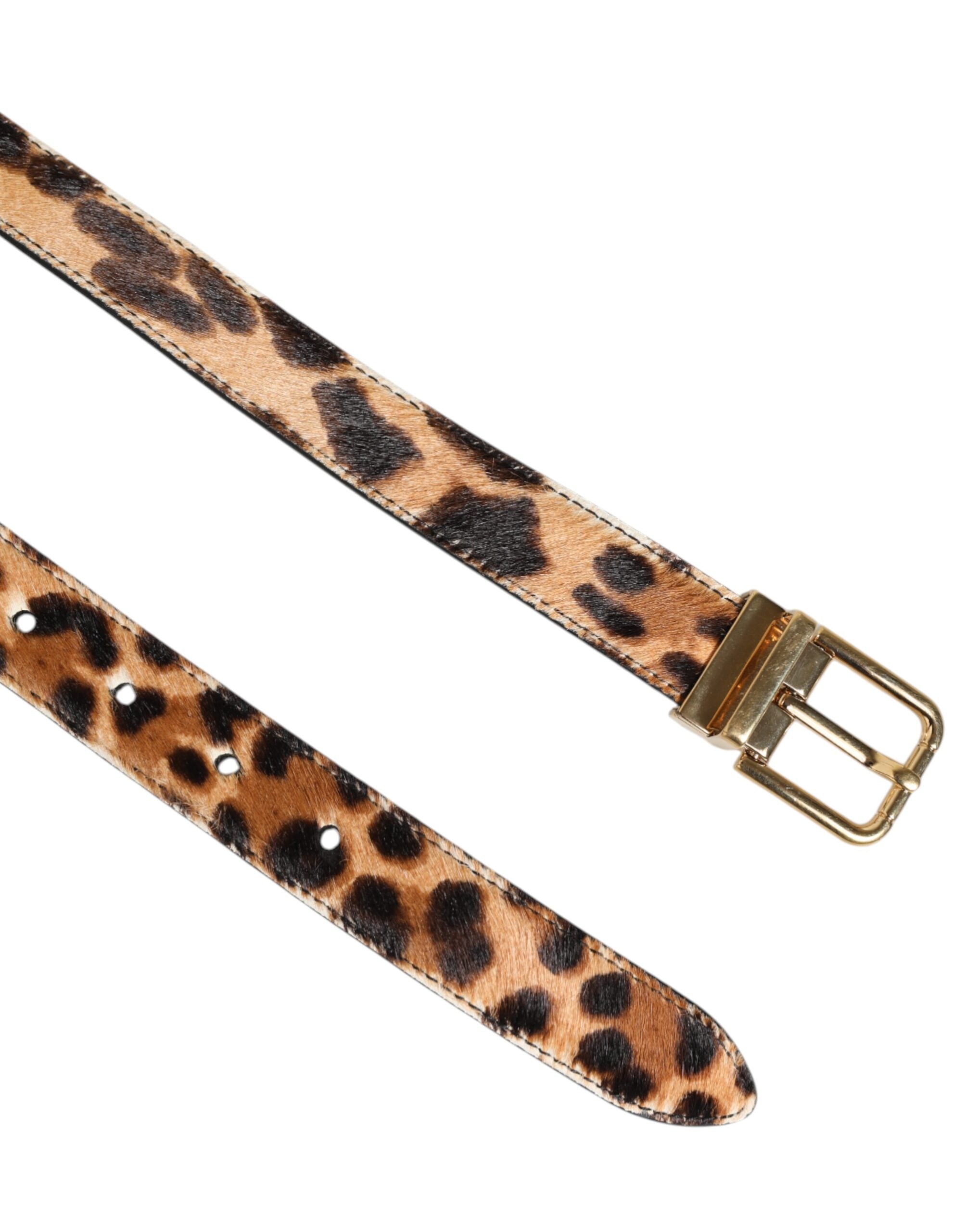 Dolce & Gabbana Brown Leather Leopard Print Metal Buckle Belt - ACCEXO