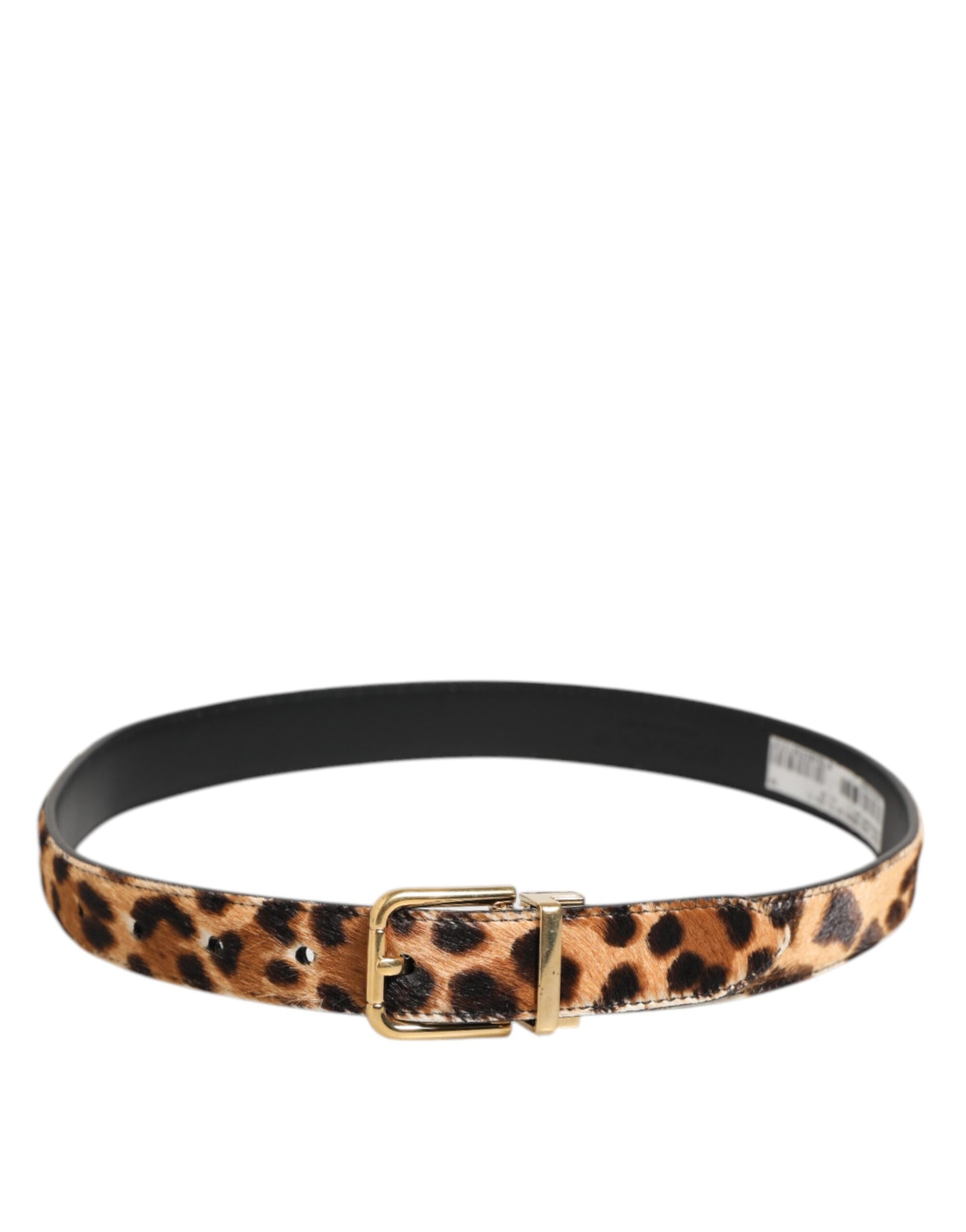 Dolce & Gabbana Brown Leather Leopard Print Metal Buckle Belt - ACCEXO