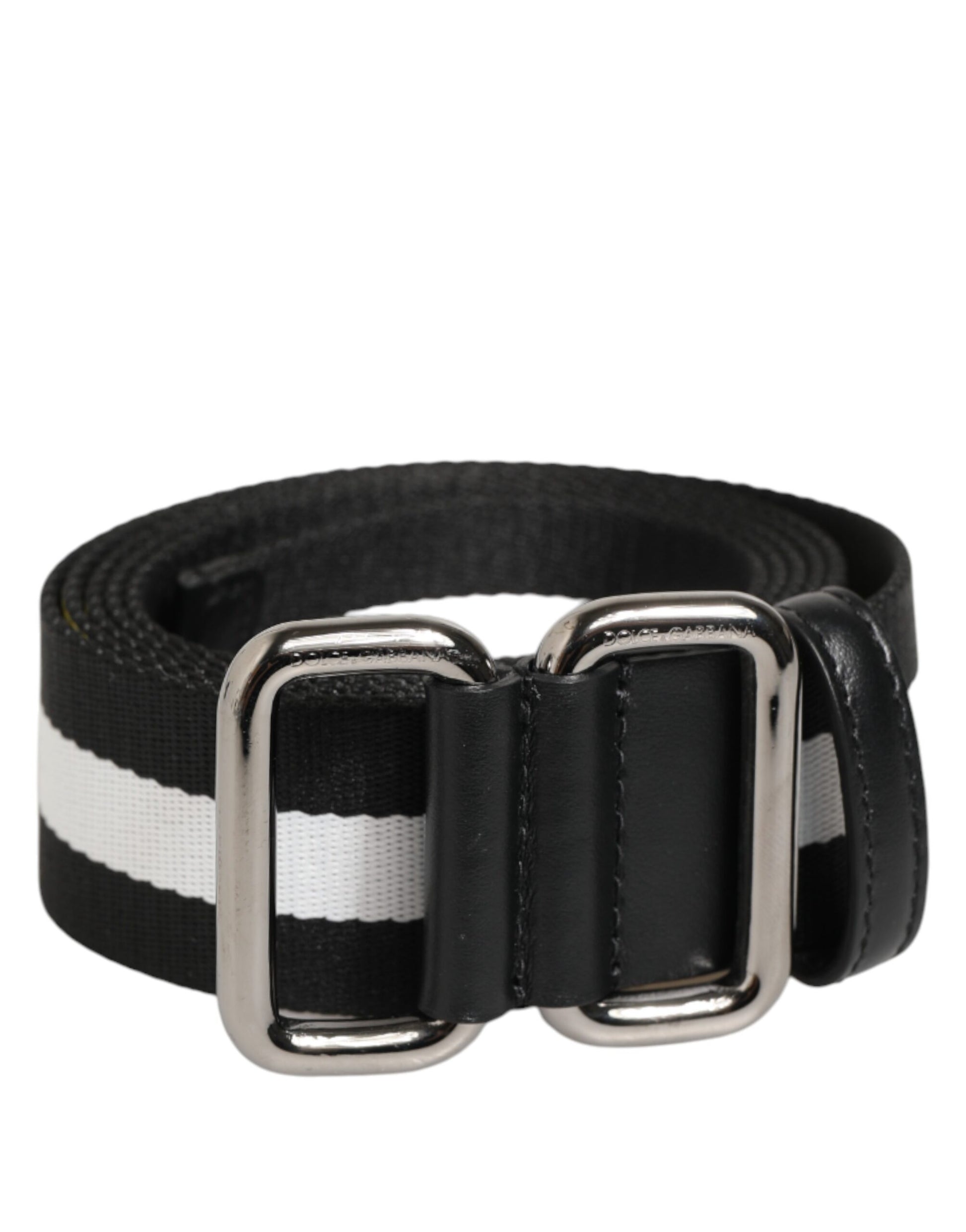 Dolce & Gabbana Black White Striped Metal Buckle Men Belt - ACCEXO