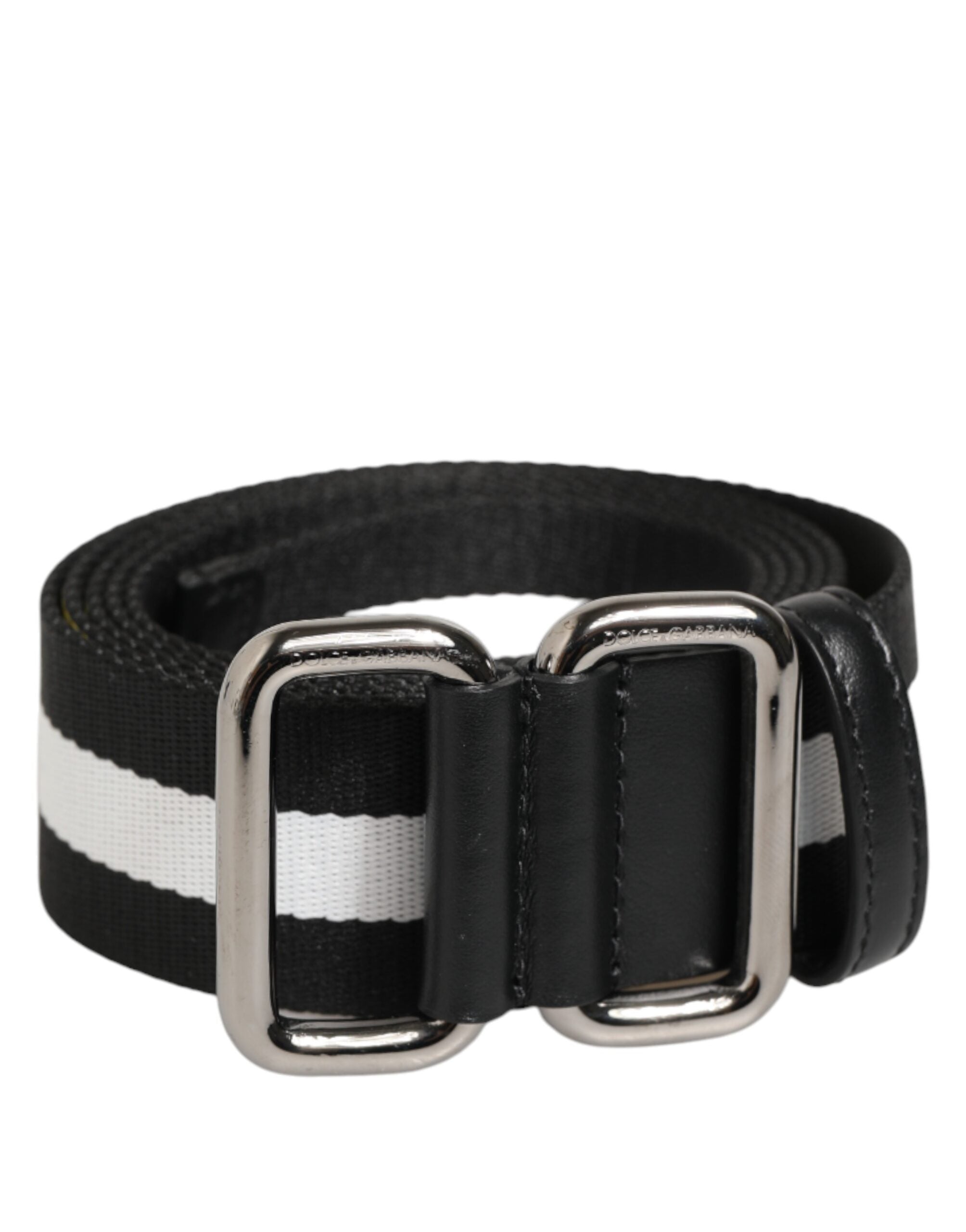 Dolce & Gabbana Black White Striped Metal Buckle Men Belt - ACCEXO