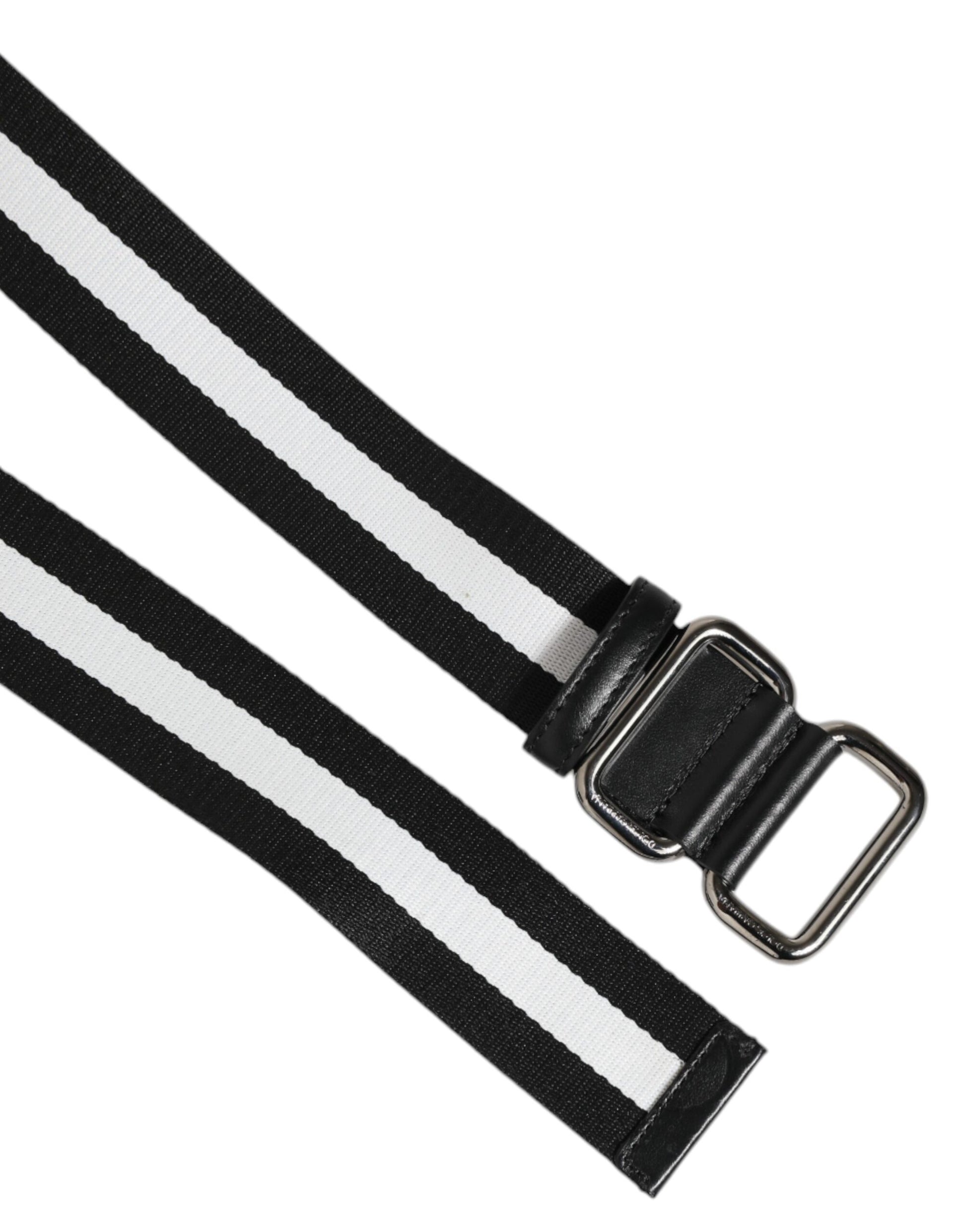 Dolce & Gabbana Black White Striped Metal Buckle Men Belt - ACCEXO