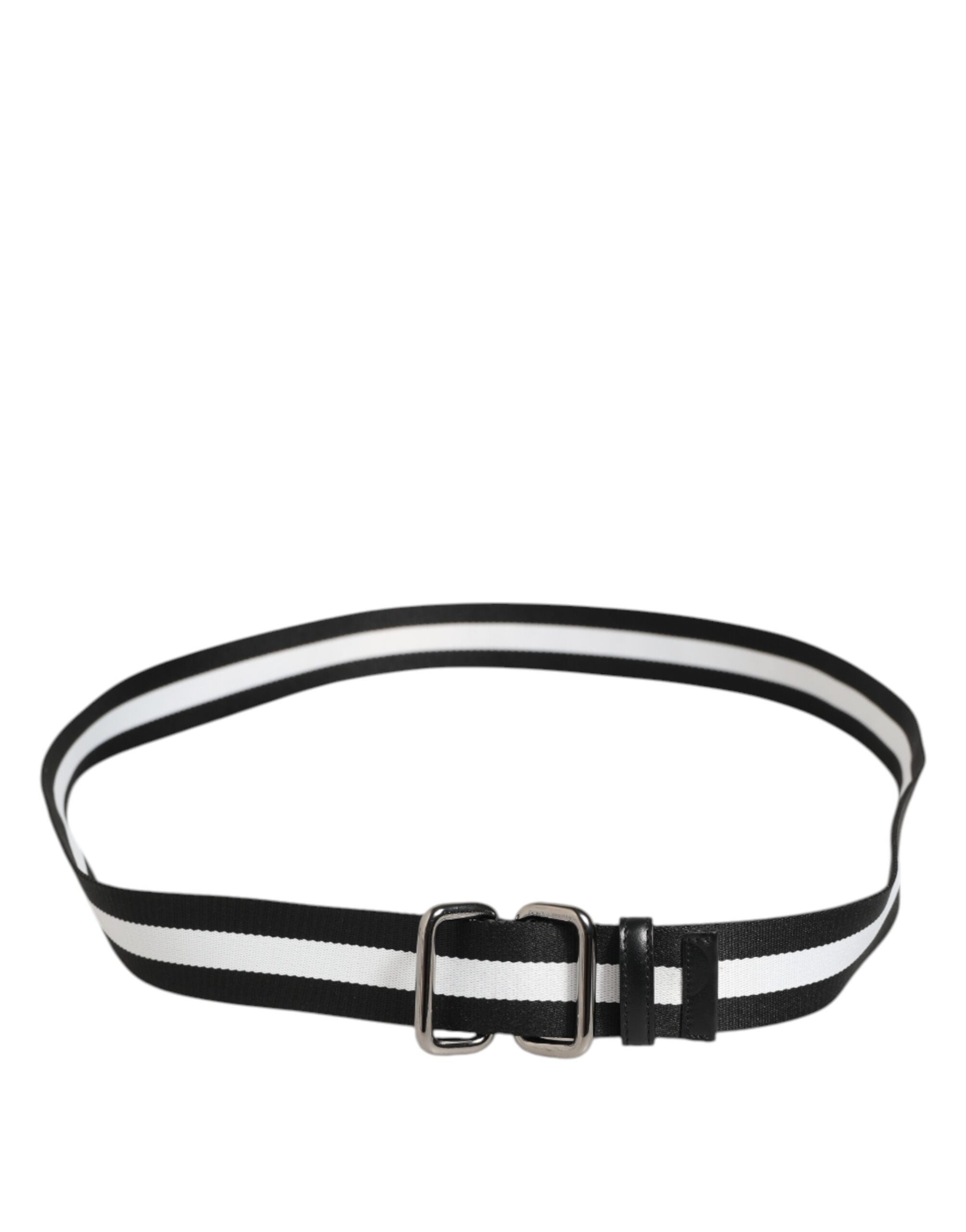 Dolce & Gabbana Black White Striped Metal Buckle Men Belt - ACCEXO
