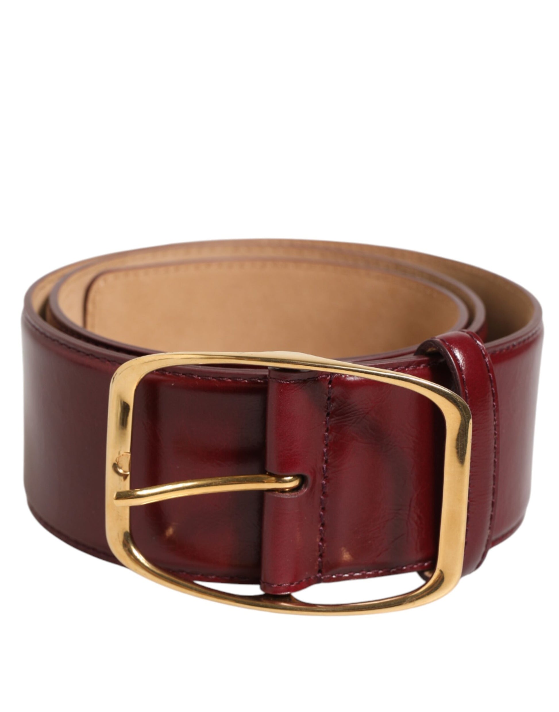 Dolce & Gabbana Burgundy Leather Gold Metal Buckle Women Belt - ACCEXO