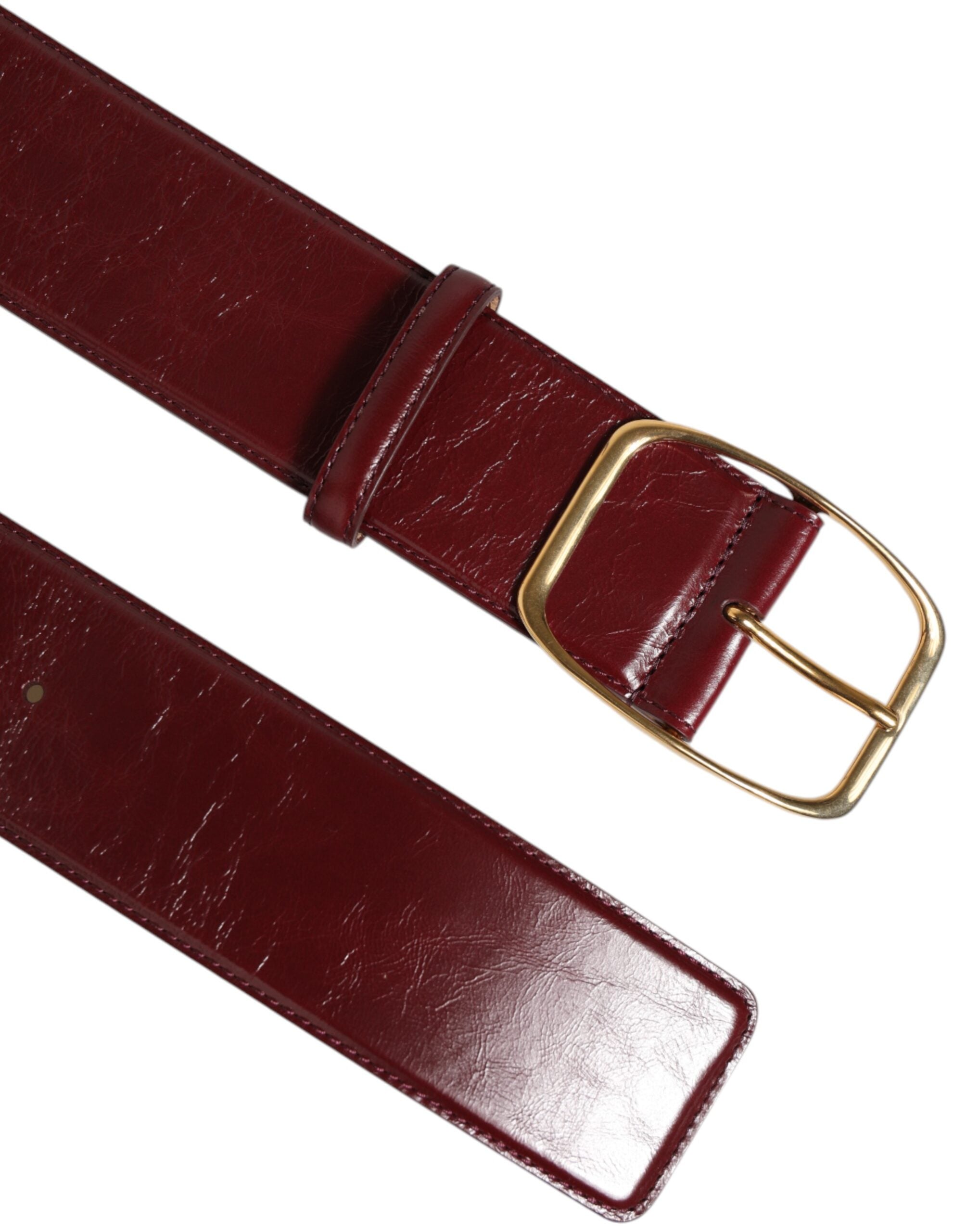 Dolce & Gabbana Burgundy Leather Gold Metal Buckle Women Belt - ACCEXO