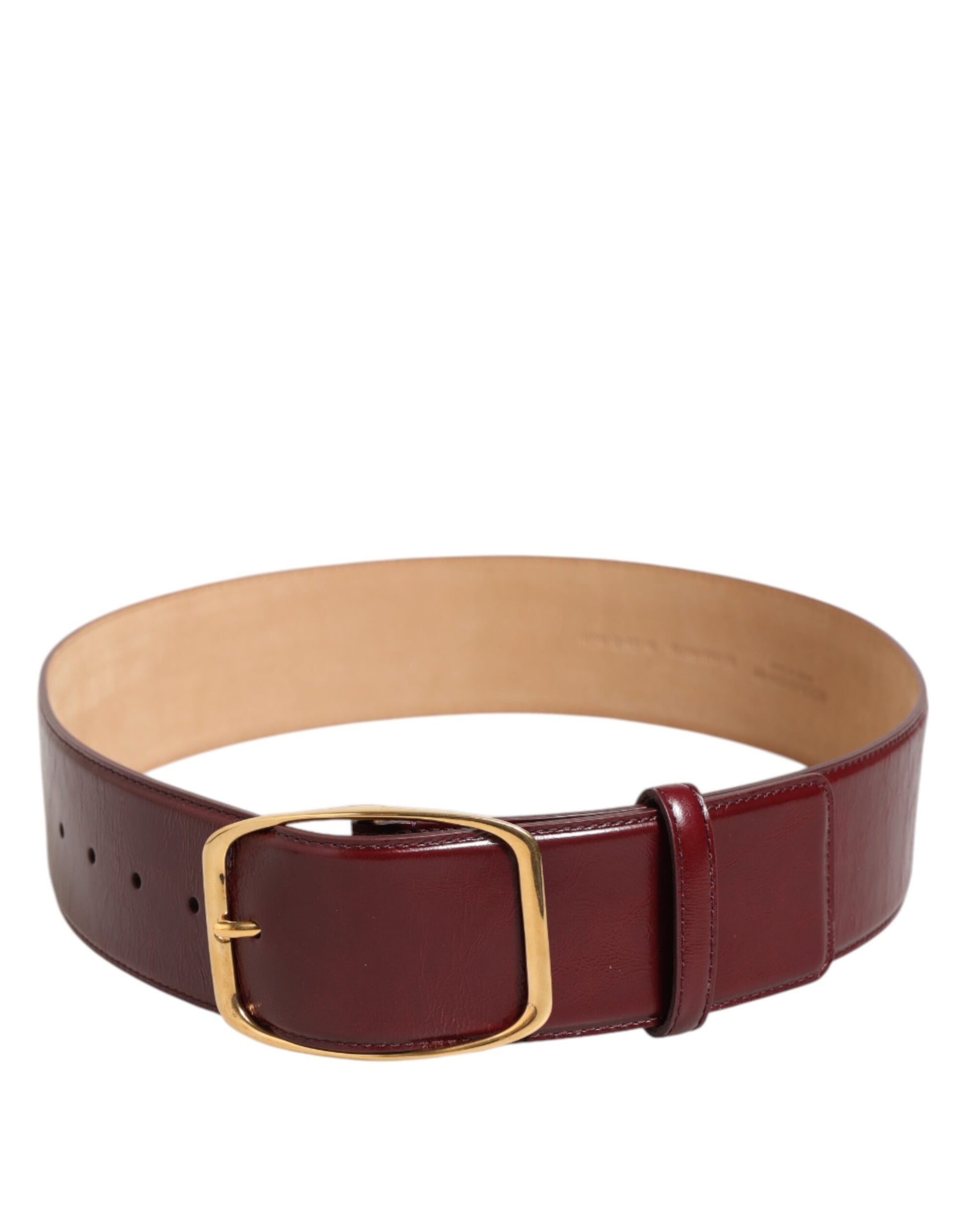 Dolce & Gabbana Burgundy Leather Gold Metal Buckle Women Belt - ACCEXO