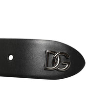 Dolce & Gabbana Black Calf Leather Studded Silver Buckle Belt for Men