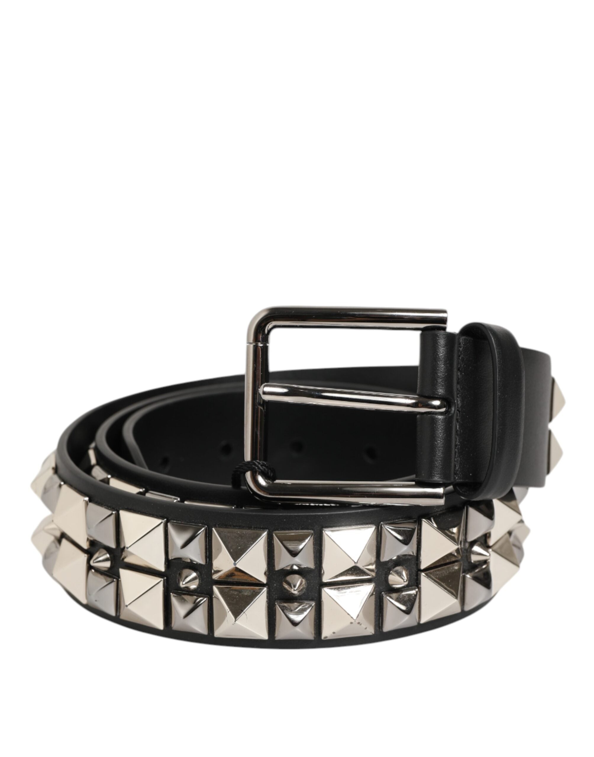 Dolce & Gabbana Black Calf Leather Studded Silver Buckle Belt for Men