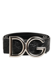 Dolce & Gabbana Black Exotic Leather DG Logo Buckle Belt for Men