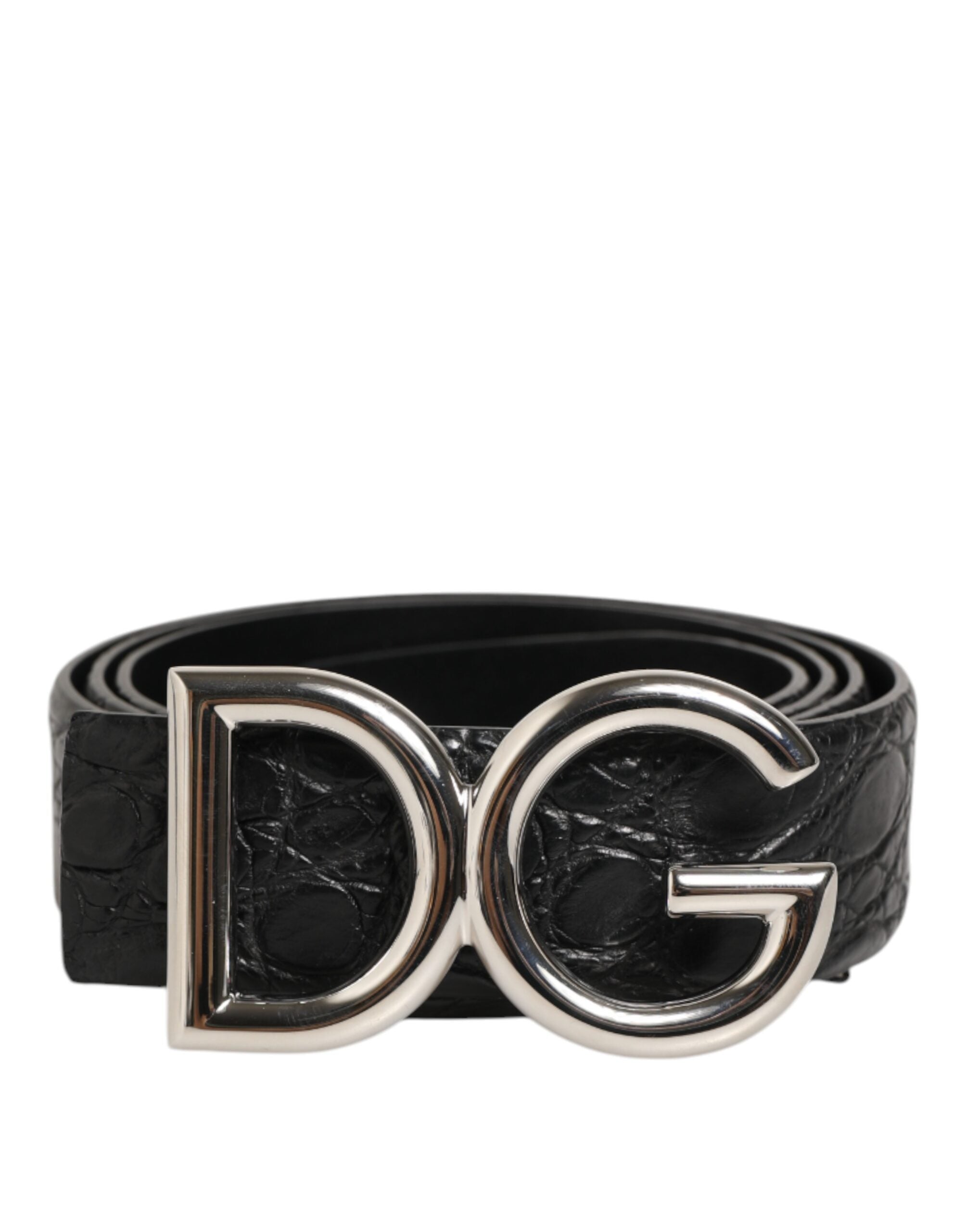 Dolce & Gabbana Black Exotic Leather DG Logo Buckle Belt for Men