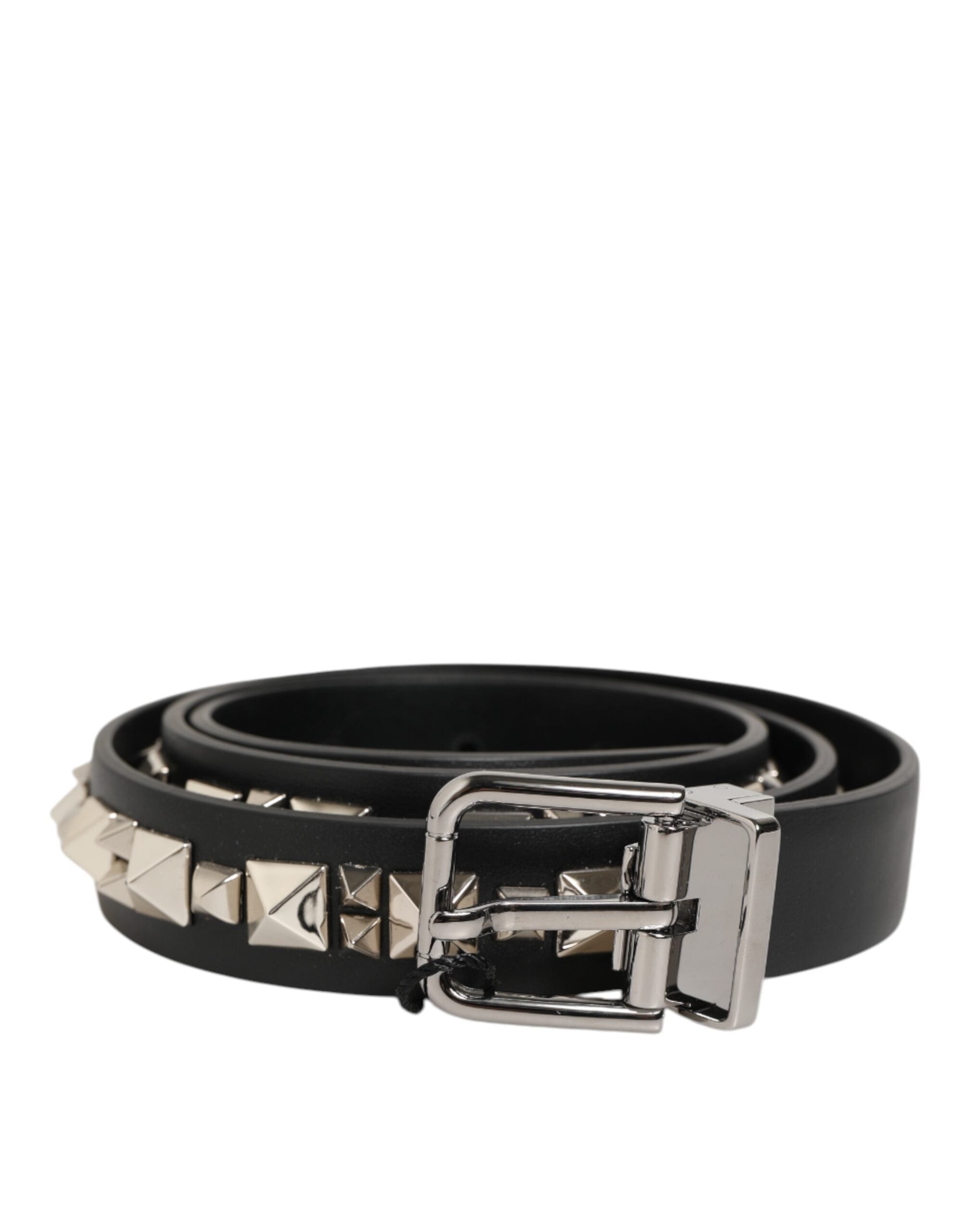 Dolce & Gabbana Black Leather Studded Silver-Tone Buckle Belt for Men