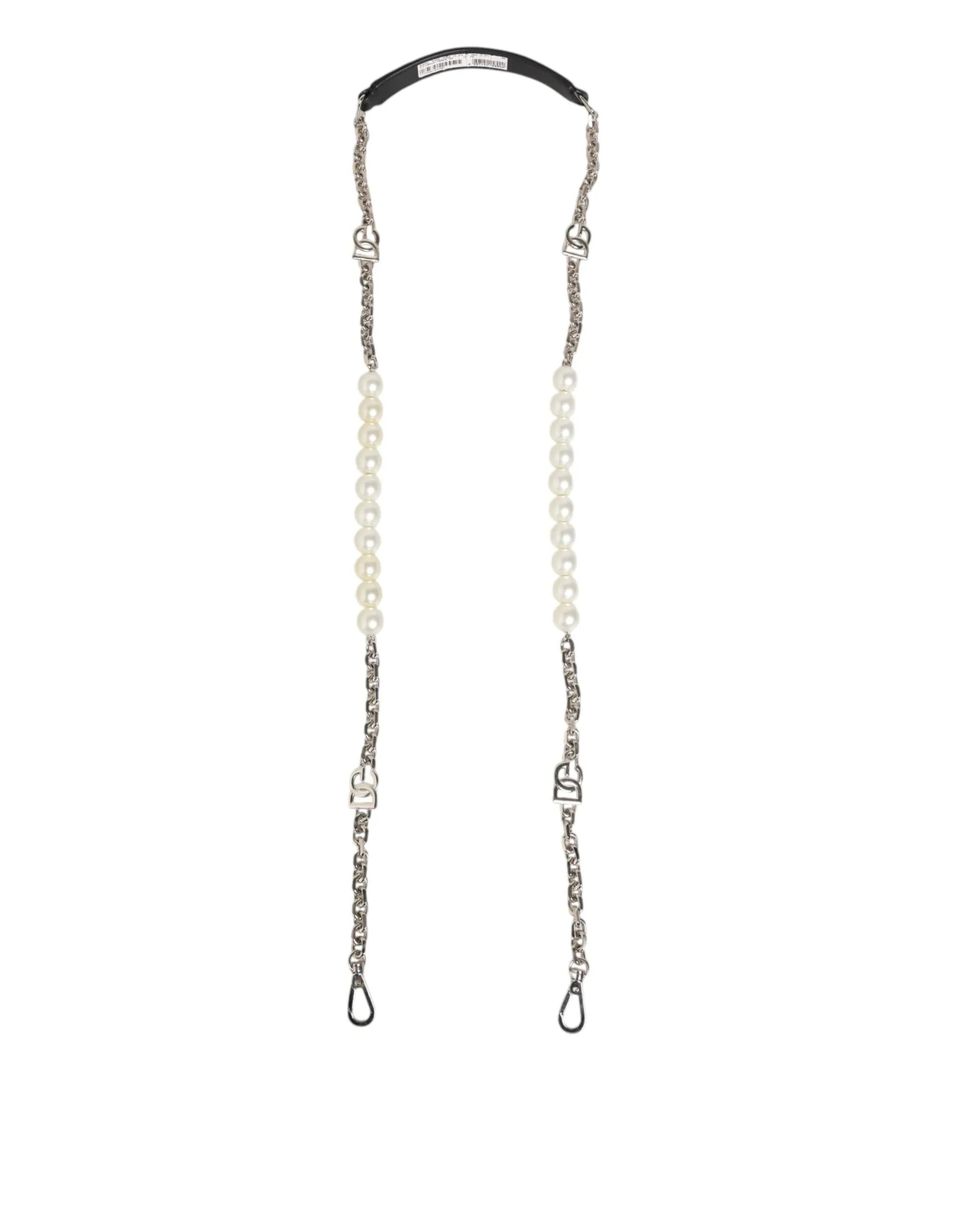 Dolce & Gabbana Black Leather Pearl Chain Bag Accessory Shoulder Strap - Zachava