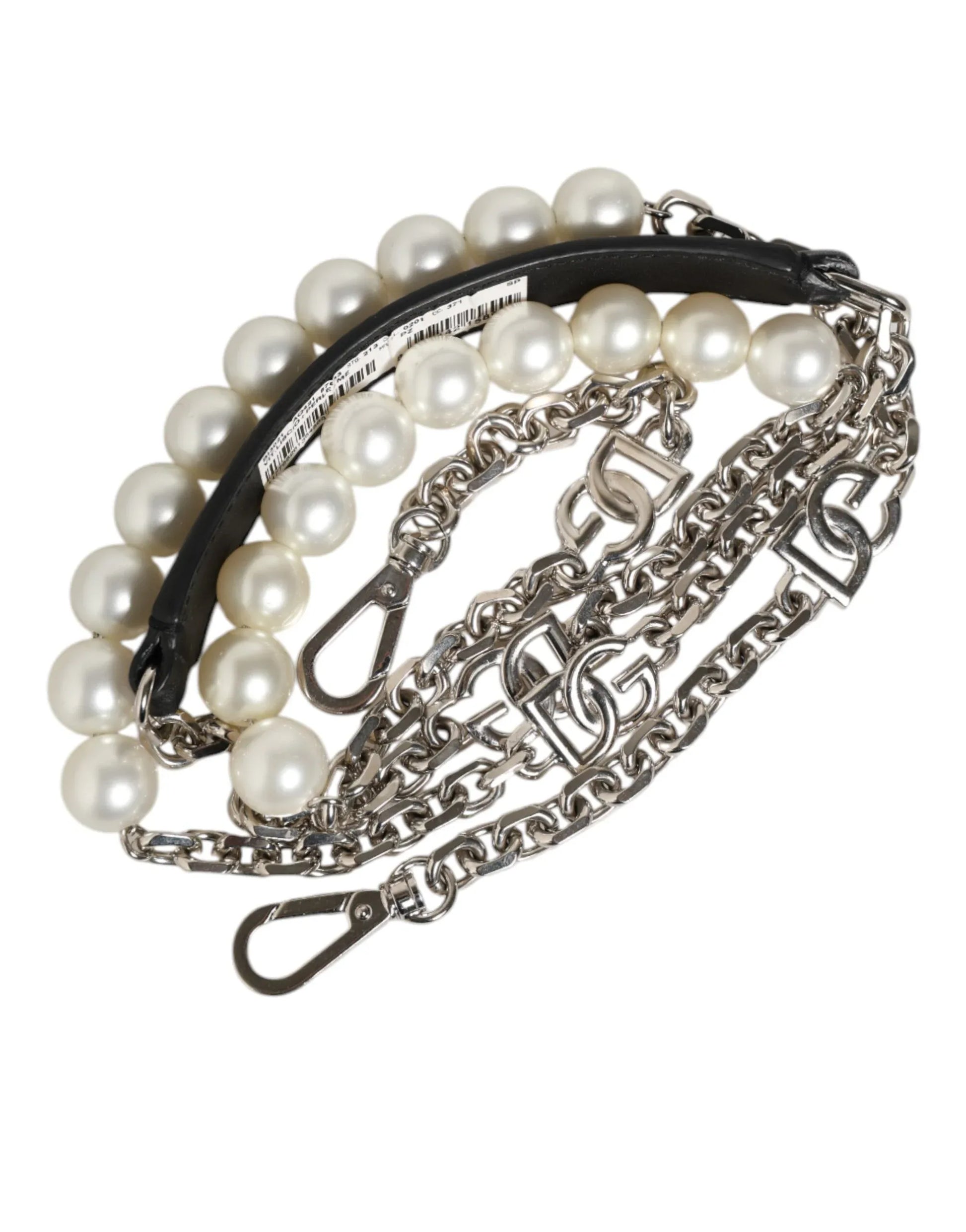 Dolce & Gabbana Black Leather Pearl Chain Bag Accessory Shoulder Strap - Zachava