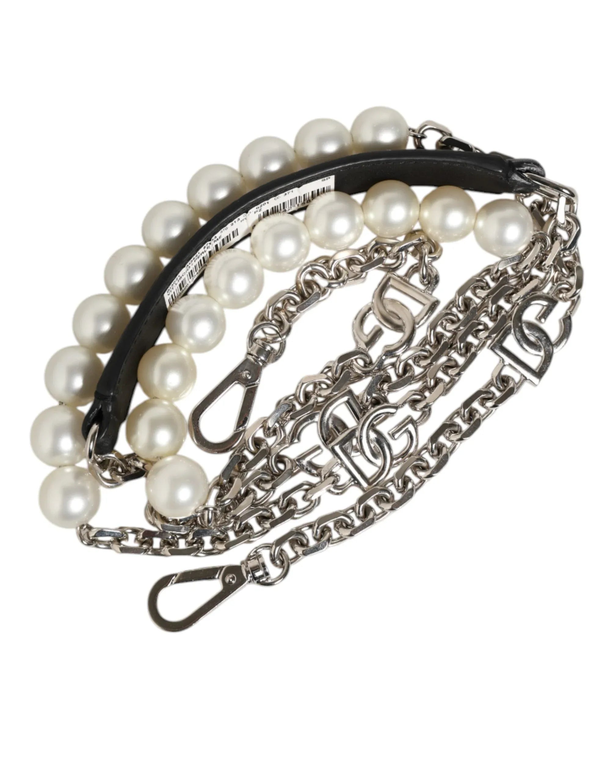 Dolce & Gabbana Black Leather Pearl Chain Bag Accessory Shoulder Strap - Zachava