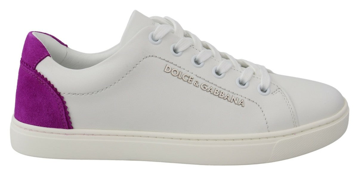 Dolce & Gabbana White Suede Leather Low Top Sneakers Shoes - ACCEXO