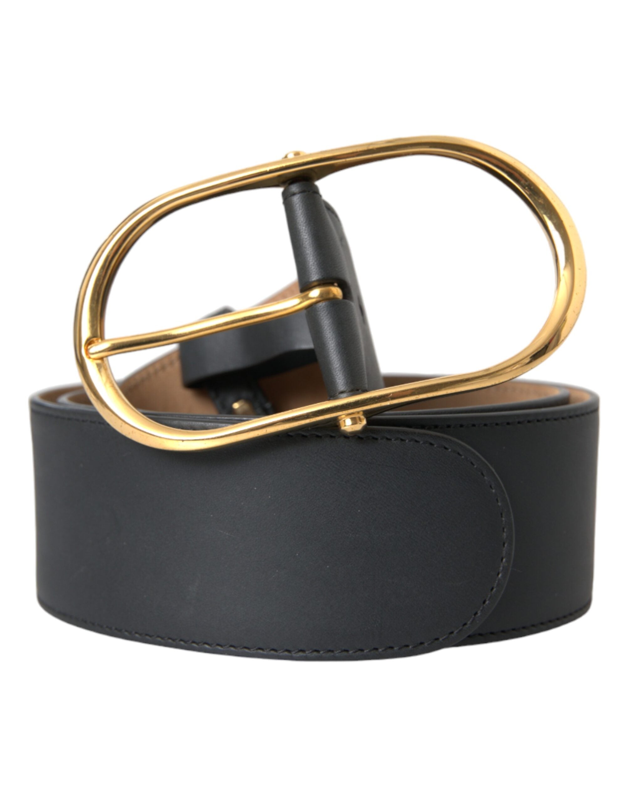 Dolce & Gabbana Black Leather Classic Metal Oval Buckle Belt for Men