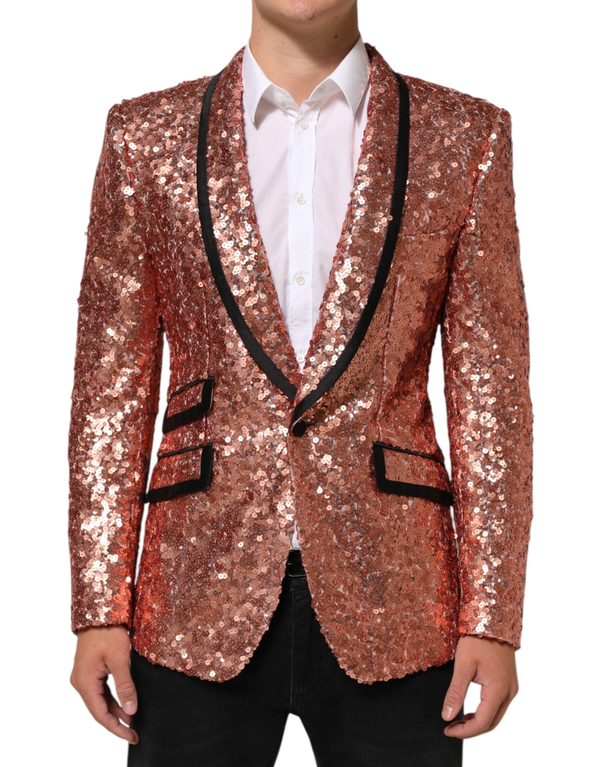 Dolce & Gabbana Pink Sequin SICILIA 1 Button Men Suit Blazer Main image