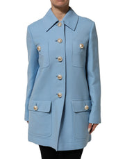 Dolce & Gabbana Blue Buttoned Down Trench Coat Jacket for Women
