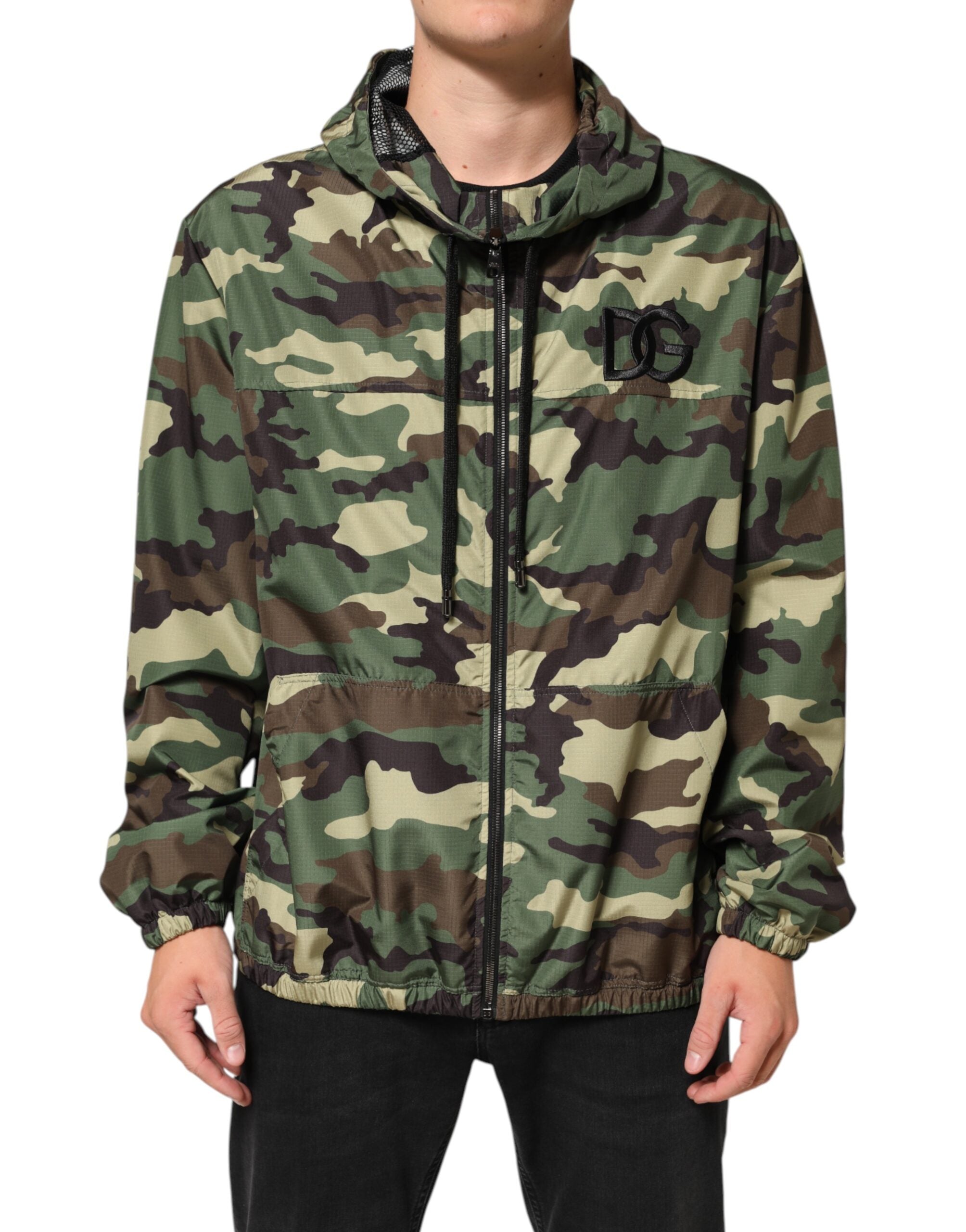 Dolce & Gabbana Green Camouflage Hooded Sweatshirt Jacket for Men