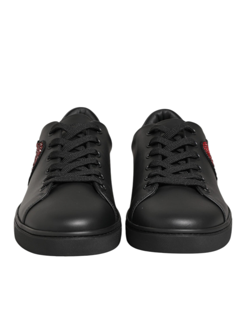 Dolce & Gabbana Black Leather Crystal Heart Sneakers  Shoes - ACCEXO