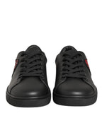 Dolce & Gabbana Black Leather Crystal Heart Sneakers  Shoes - ACCEXO