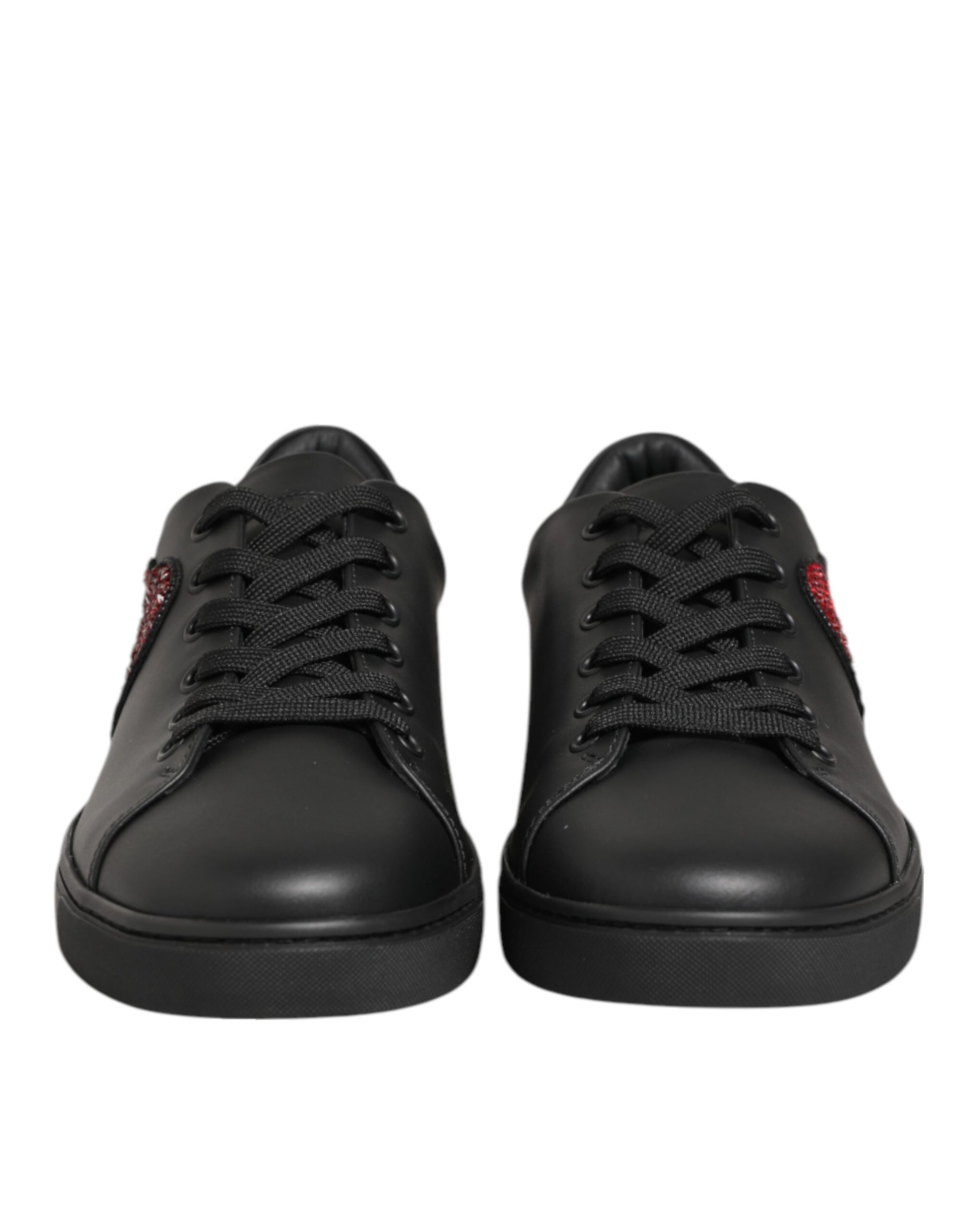 Dolce & Gabbana Black Leather Crystal Heart Sneakers  Shoes - ACCEXO