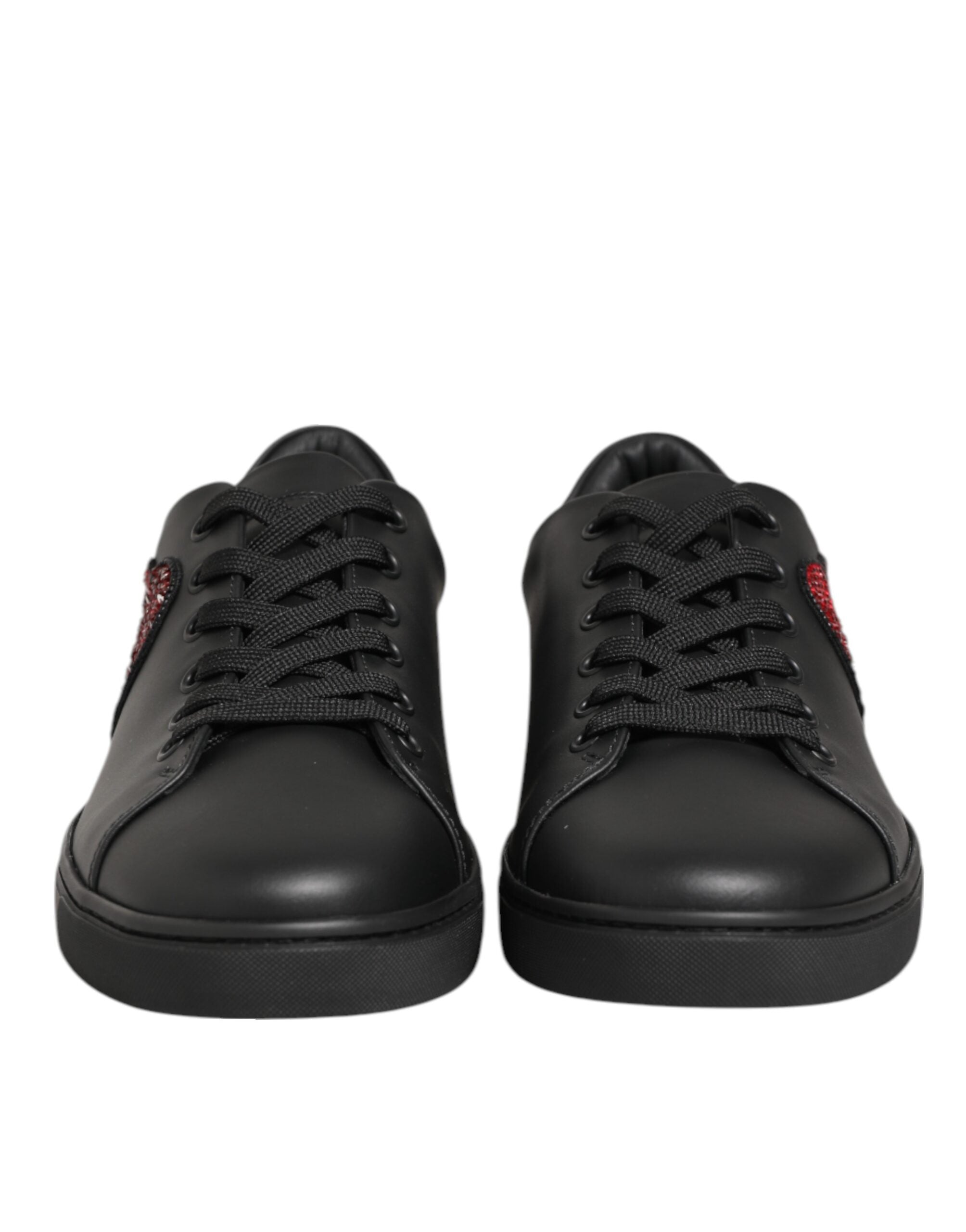 Dolce & Gabbana Black Leather Crystal Heart Sneakers  Shoes - ACCEXO